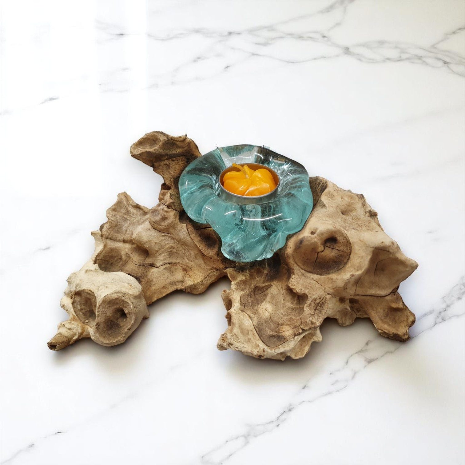 Kinaree Teelichthalter Geschmolzenes Glas auf Kaffeewurzel Teelichthalter, günstig online kaufen