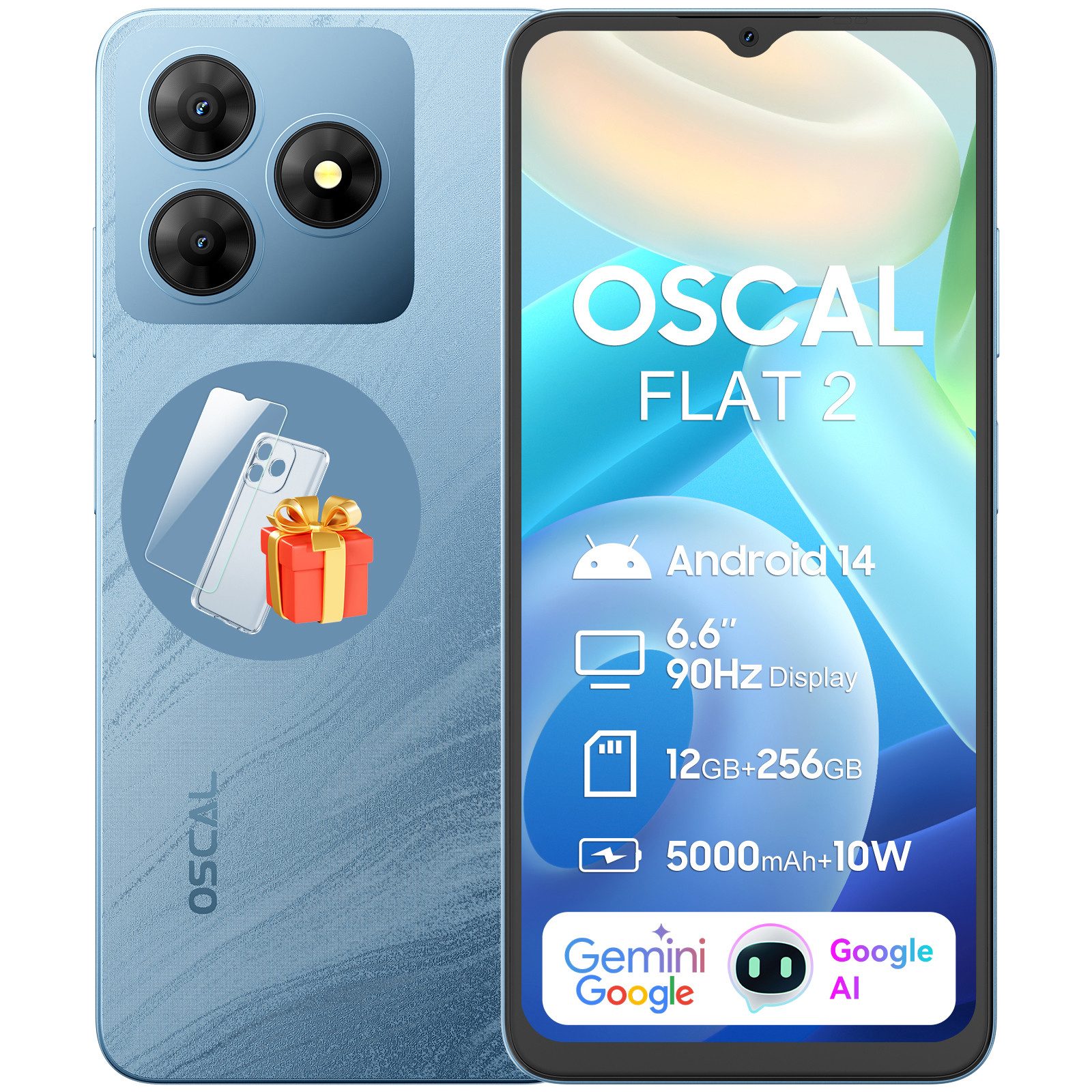 OSCAL FLAT2 256GB AI Smartphone (6.6 Zoll, 256 GB Speicherplatz, 13 MP Kamera, Android 14, Gemini AI, Fingerabdruck, Dual SIM 4G)