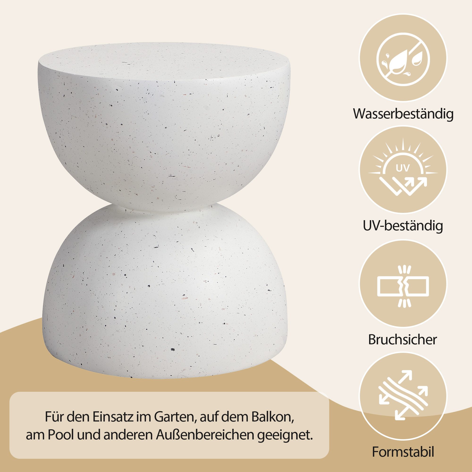 i@home Beistelltisch Gartentische (1-St., 39,5×39,5×45,5 cm wasserfest & UV-beständig), Lounge-Tische Outdoor Terrazzo Weiß für Balkon, Terrasse & Pool