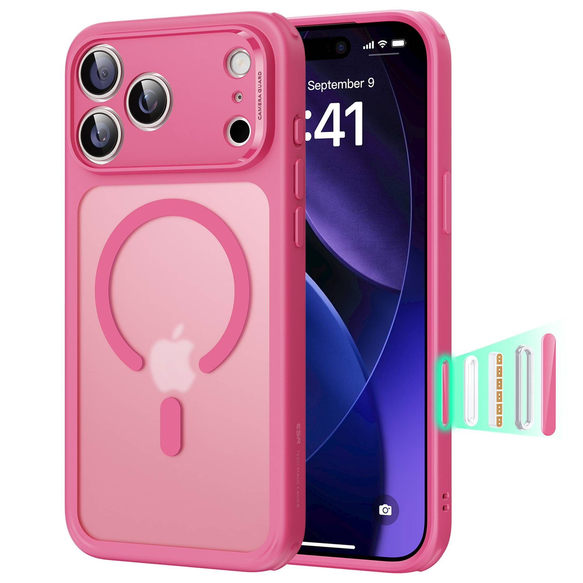 ESR Handyhülle Classic Hybrid HaloLock Case für iPhone 17 Pro Max, Kamerasteuerung Taste, 3,3m Fallschutz, 1,5kg Magnetkraft