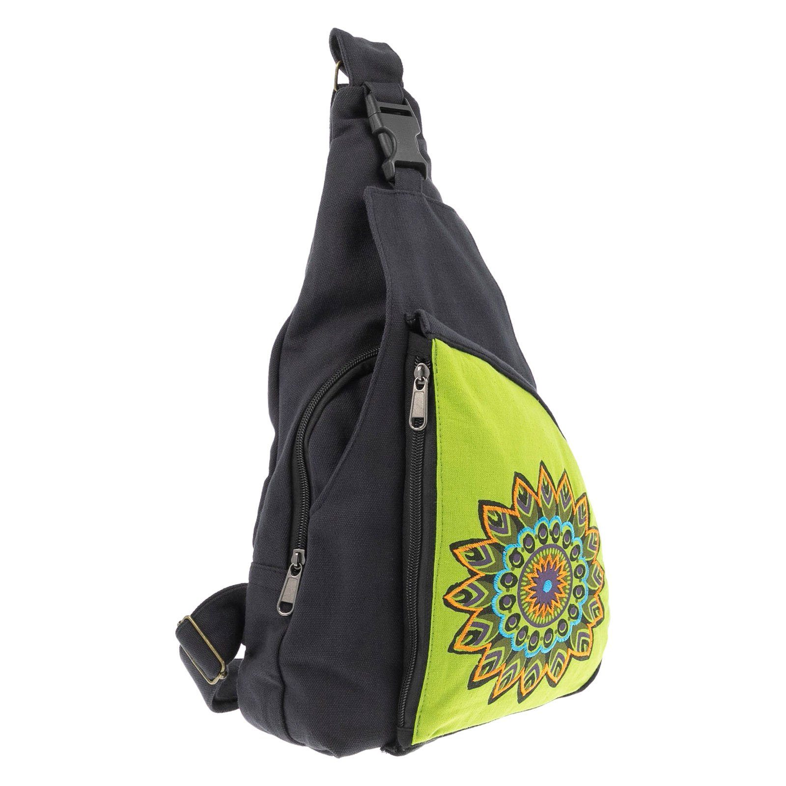 KUNST UND MAGIE Schultertasche Kunst&Magie Slingbag Hippie Bodybag Schultertasche Mandala Rucksack M Schwarz / Grün