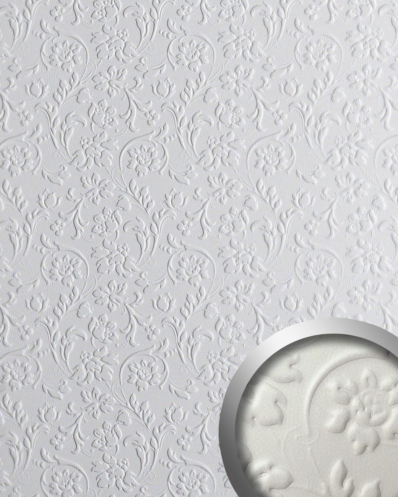 Wallface Wandpaneel 13473 Leder Barock Blumen Wand-Paneel selbstklebend weiß 2,60 qm, BxL: 100x260 cm, 2.6 qm, (Dekorpaneel, 1-tlg., Wandverkleidung in Leder-Optik mit Blumendekor) selbstklebend, weiß matt