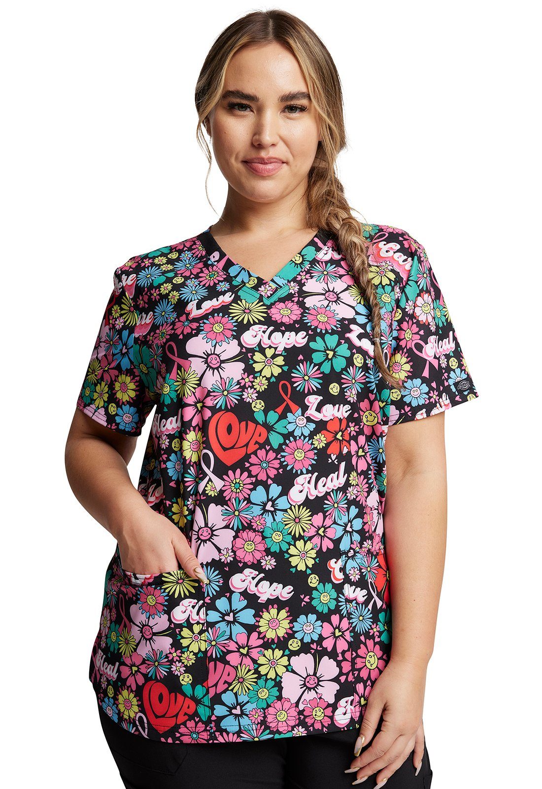 Dickies Funktionsbluse Bunt bedruckter Damen Kasack "Flower Power" Kasack mit Motiv