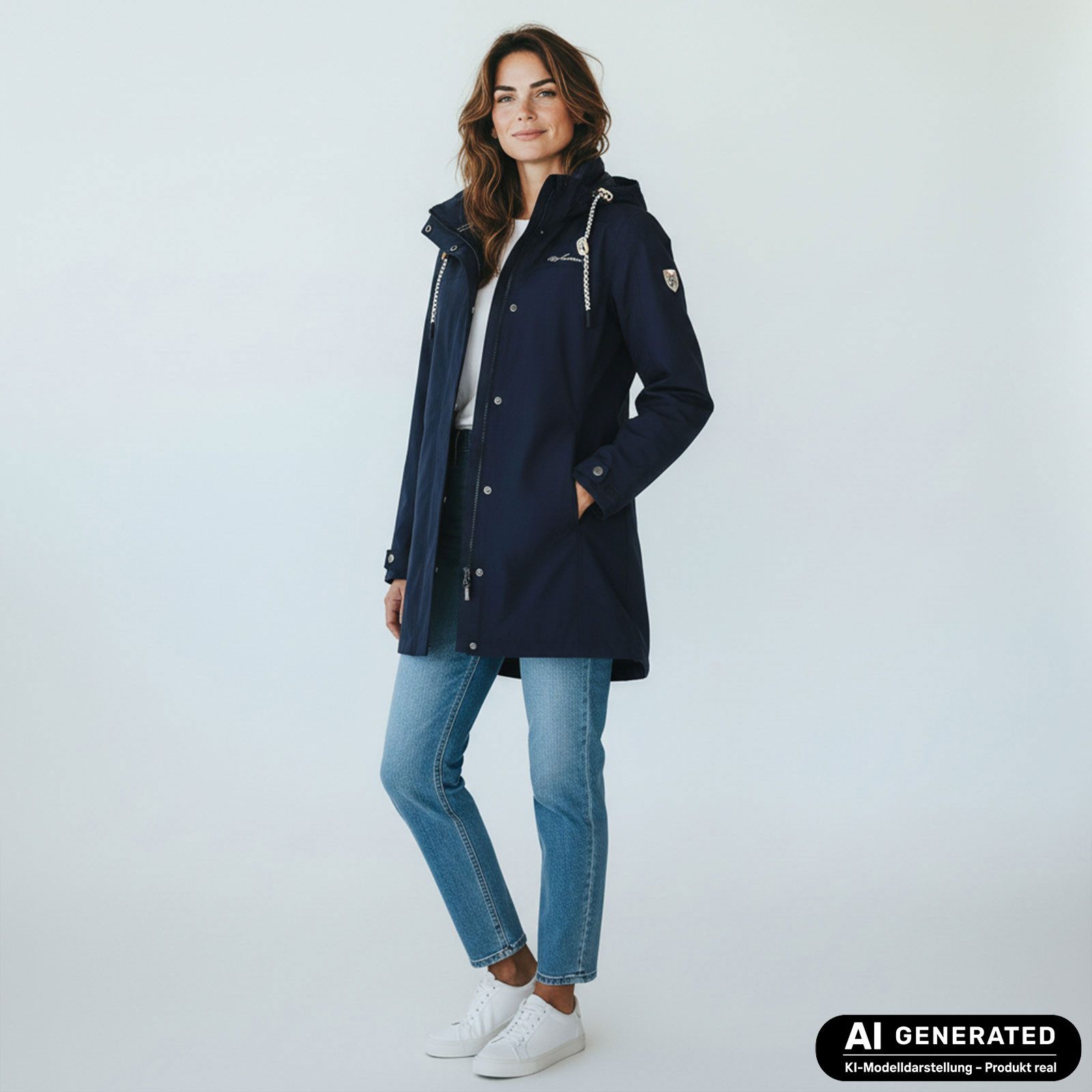 Dry Fashion Funktionsmantel Leer Damen Funktionsjacke Wasserdicht - Outdoor-Jacke Mantel Winddicht Atmungsaktiv, Verschweißte Nähte, Verstellbare und abnehmbare Kapuze