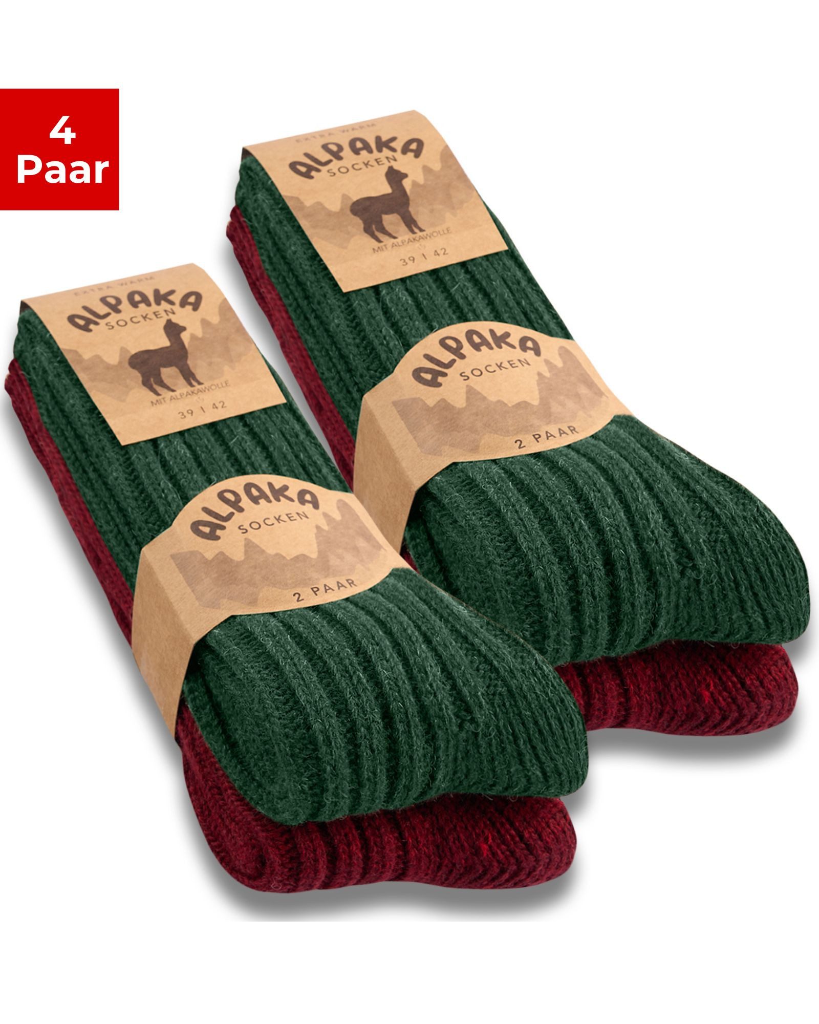 sockenkauf24 Norwegersocken Alpaka Socken warme Wintersocken Wollsocken Damen & Herren (4-Paar)