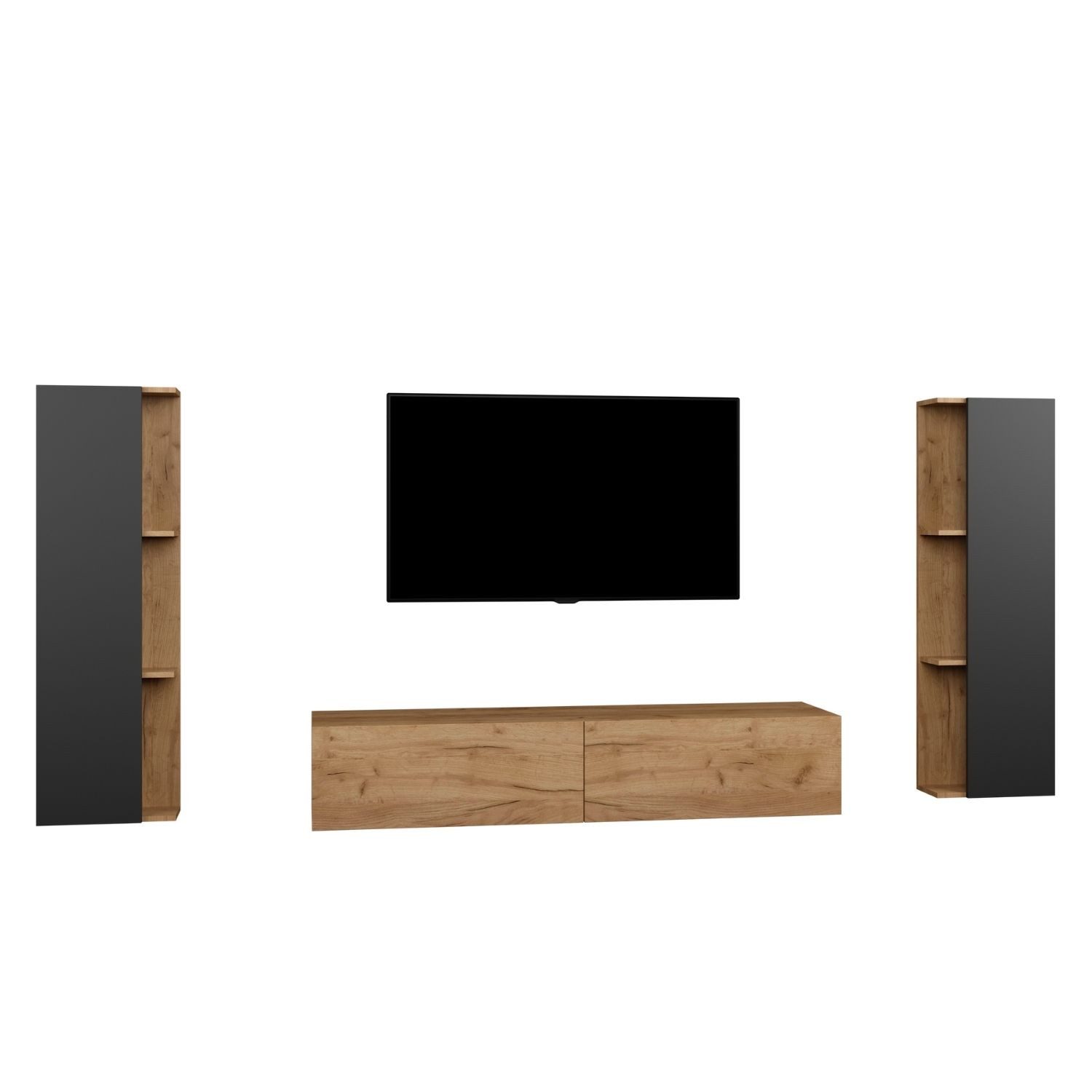 Planetmöbel Wohnwand TV Board Set 140 - 320 cm mit 2x Seiteschrank, (Wohnwand, Schrank)