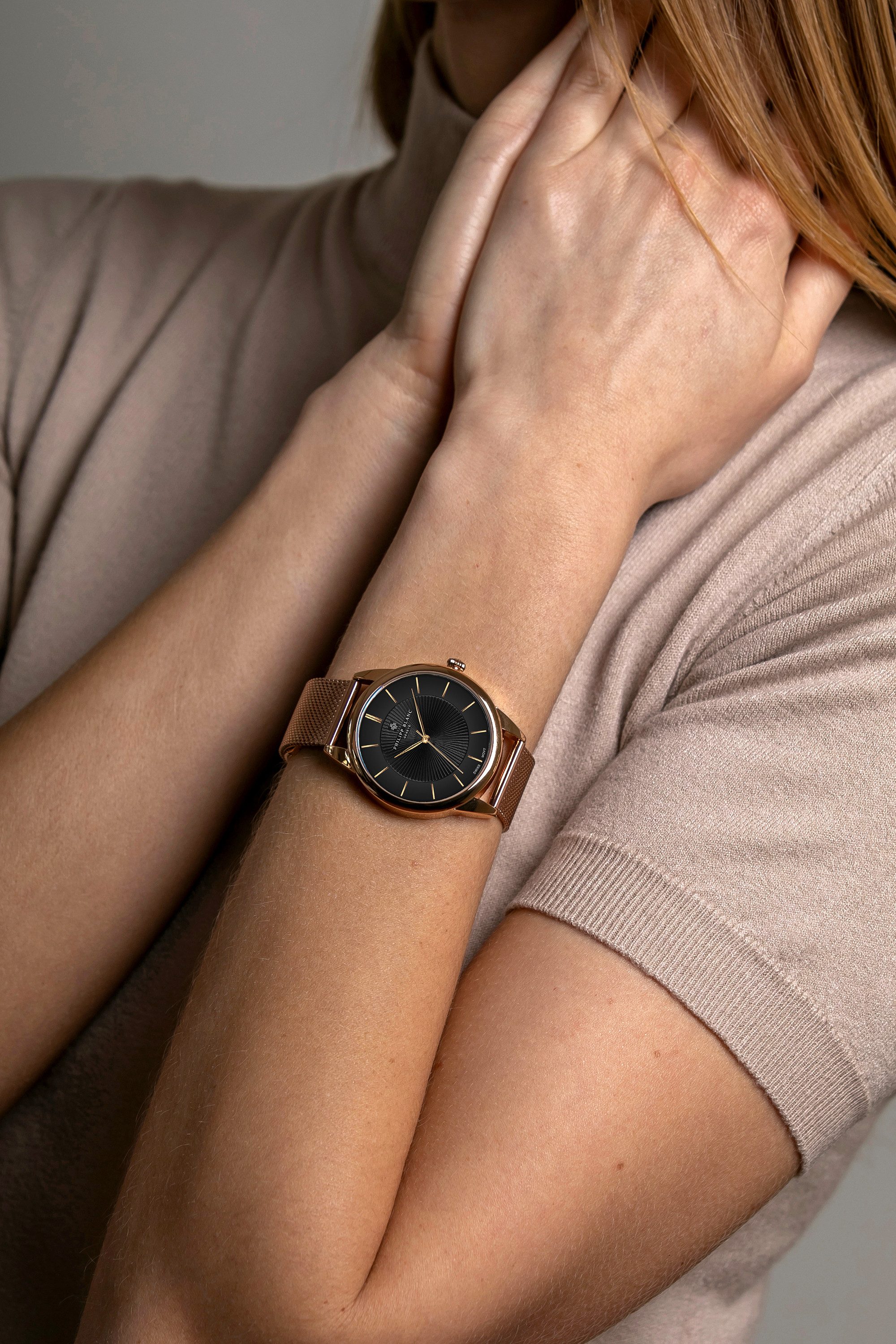 PHILIPP BLANC Quarzuhr PB4-B028R Montreux Roségold-Geflecht