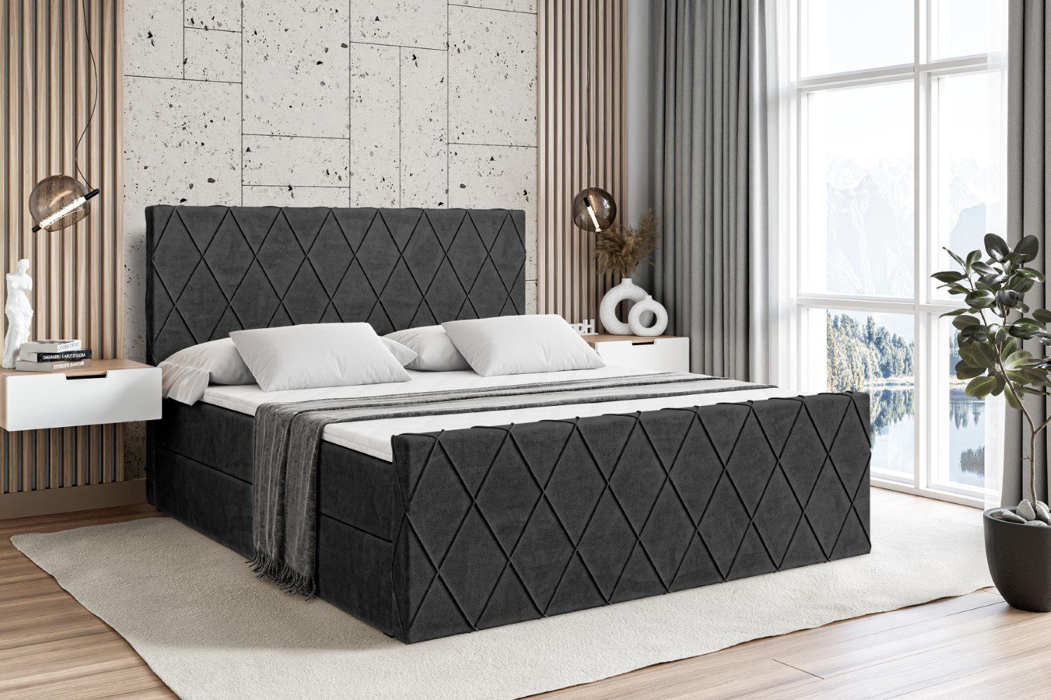 ALTDECOR Boxbett LEPARO-Z (mit Matratze Lattenrost Topper Polsterbett mit Bettkasten Doppelbett), H4 Multipocket / H3 Bonellfederung, Springboxbett Boxspringbett