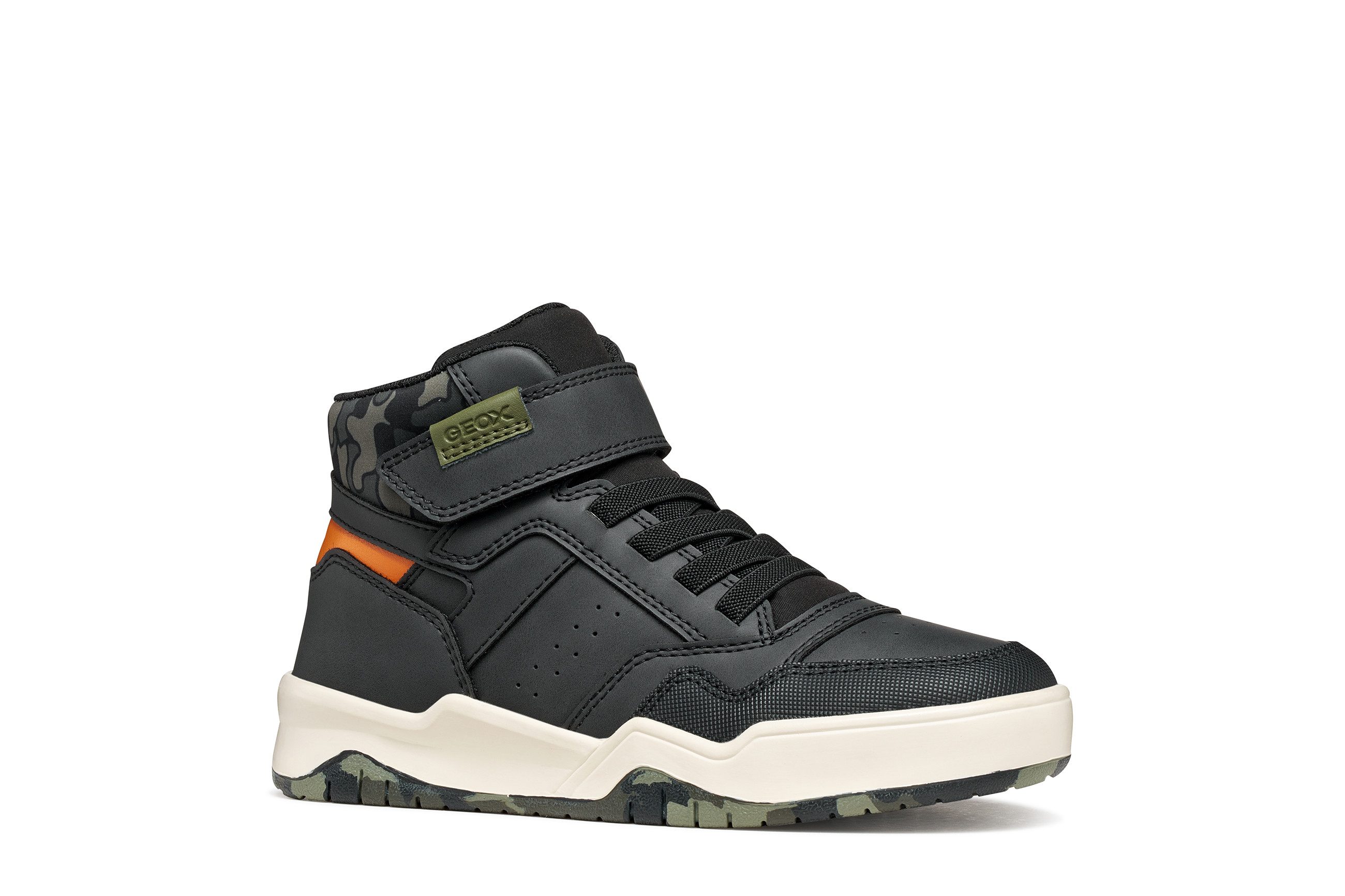 Geox J PERTH BOY Sneaker Freizeitschuh mit Kontrastbesätzen, Gummizug und Klettriemchen