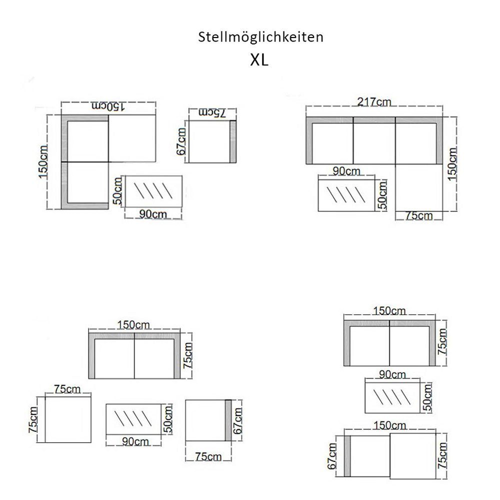 Braun UV-Lichtbeständig Ecksofa, Poly-Rattan), Loungeset Bezüge CALIFORNIA, Wetterfest, (Gartenlounge, SVITA abnehmbar, 5-tlg.,