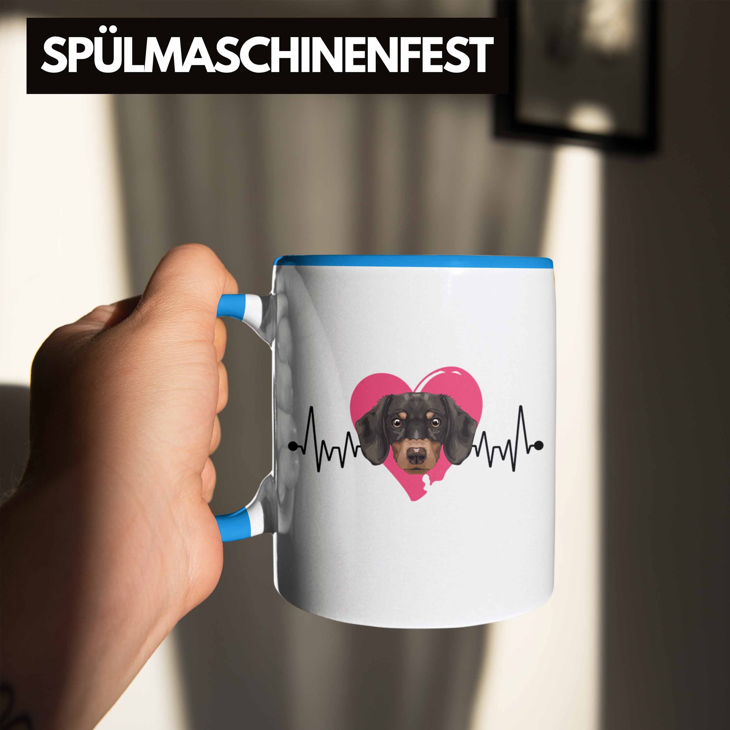 Spruch Blau Geschenkidee Geschenk Trendation Besitzer Dackel Herzschlag Tasse Tasse Lustiger