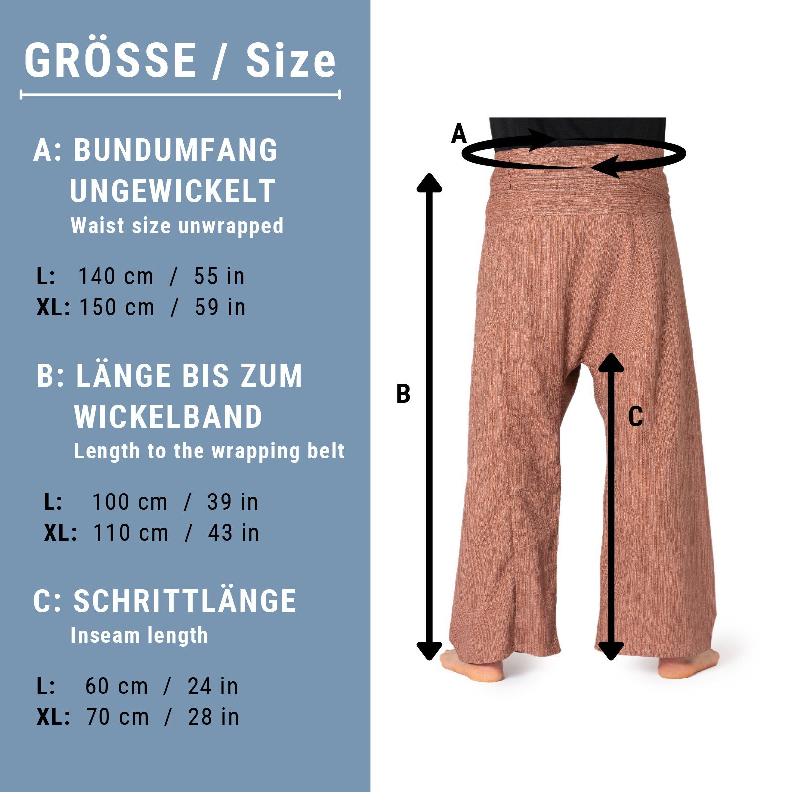 fit als Fischerhose Unisex aus Wickelhose goldbraun bequeme Yogahose Baumwolle Relaxhose Lini Thai loose Freizeithose PANASIAM Wellnesshose