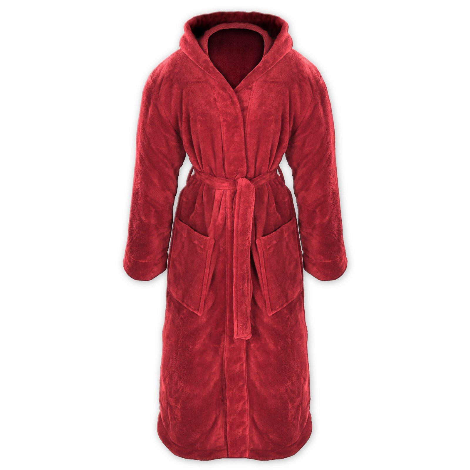 Gräfenstayn Unisex-Bademantel Bademantel Kapuze Flanell Fleece, S Bordeaux, günstig online kaufen