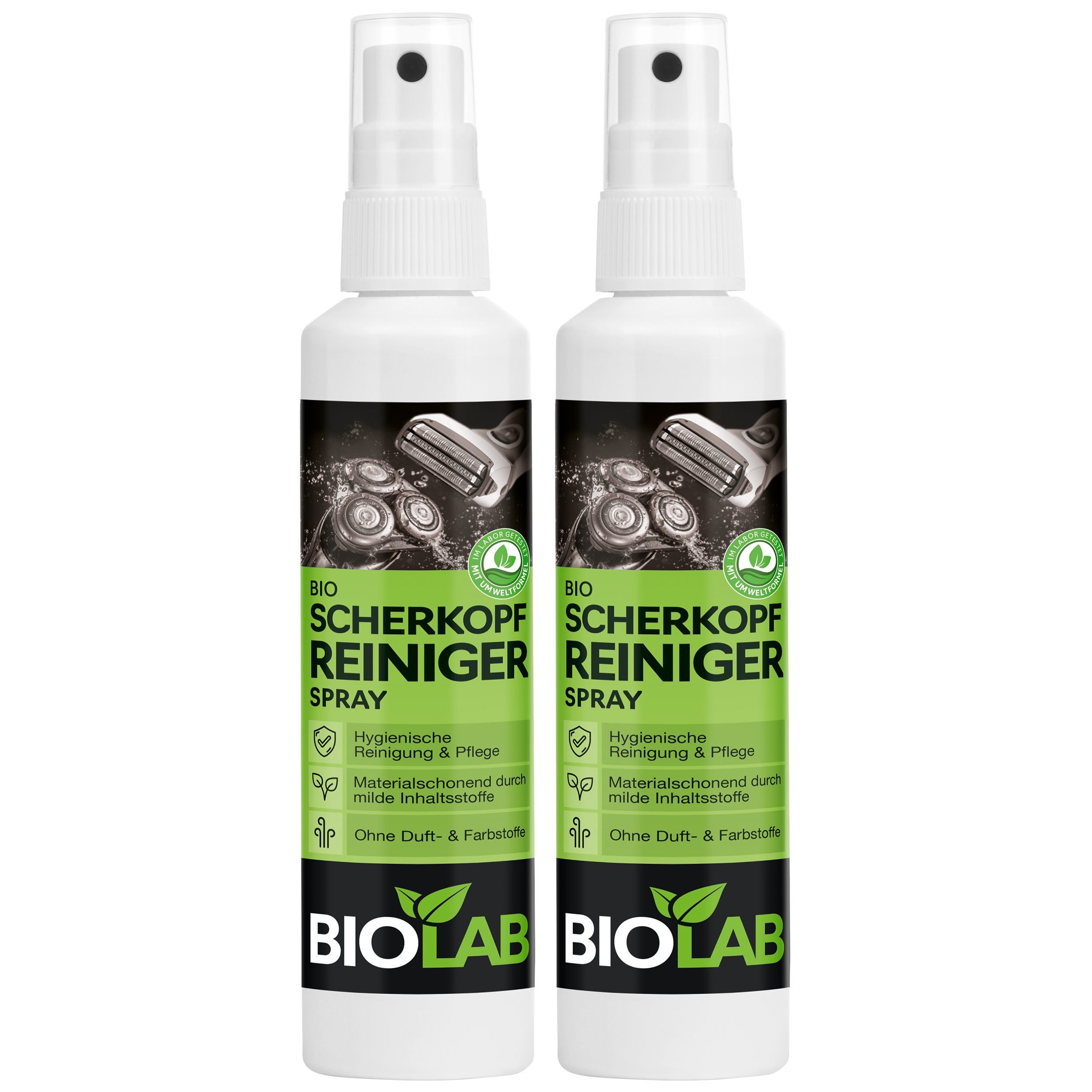 BIOLAB Scherkopfreiniger Spray Elektrorasierer Reinigungslösung (2-St. 2 x 100 ml Sprühflasche)