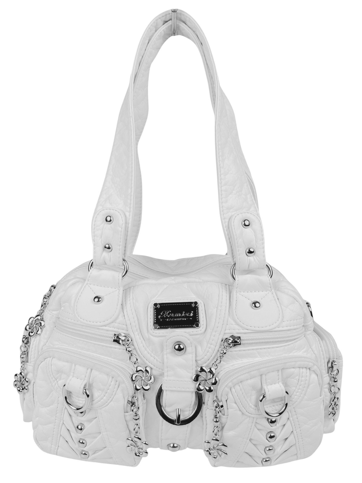 Taschen4life Schultertasche klassische Damen Handtasche (Schultertasche) mit Nieten AKW22032, viele Fächer, verstellbarer abnehmbarer Schulterriemen