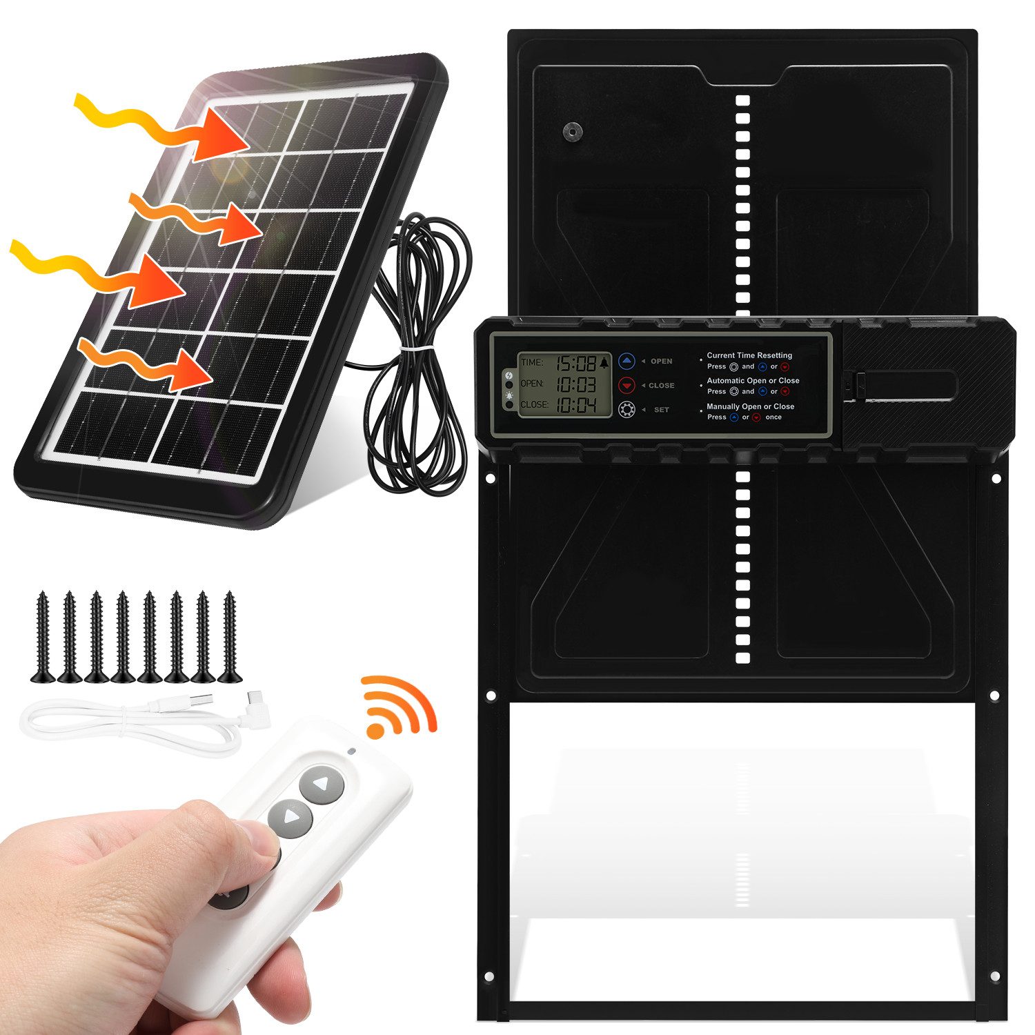 Clanmacy Hühnerstall Automatische Hühnerklappe Solar Timer-Steuerung, IPX3, 36x27.5cm