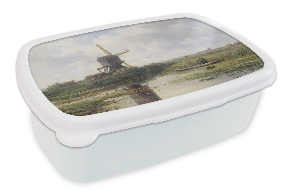 MuchoWow Lunchbox Mühle - Willem Roelofs - Alte Meister - Kunst, Kunststoff, (2-tlg), Brotbox für Kinder und Erwachsene, Brotdose, für Jungs und Mädchen weiß