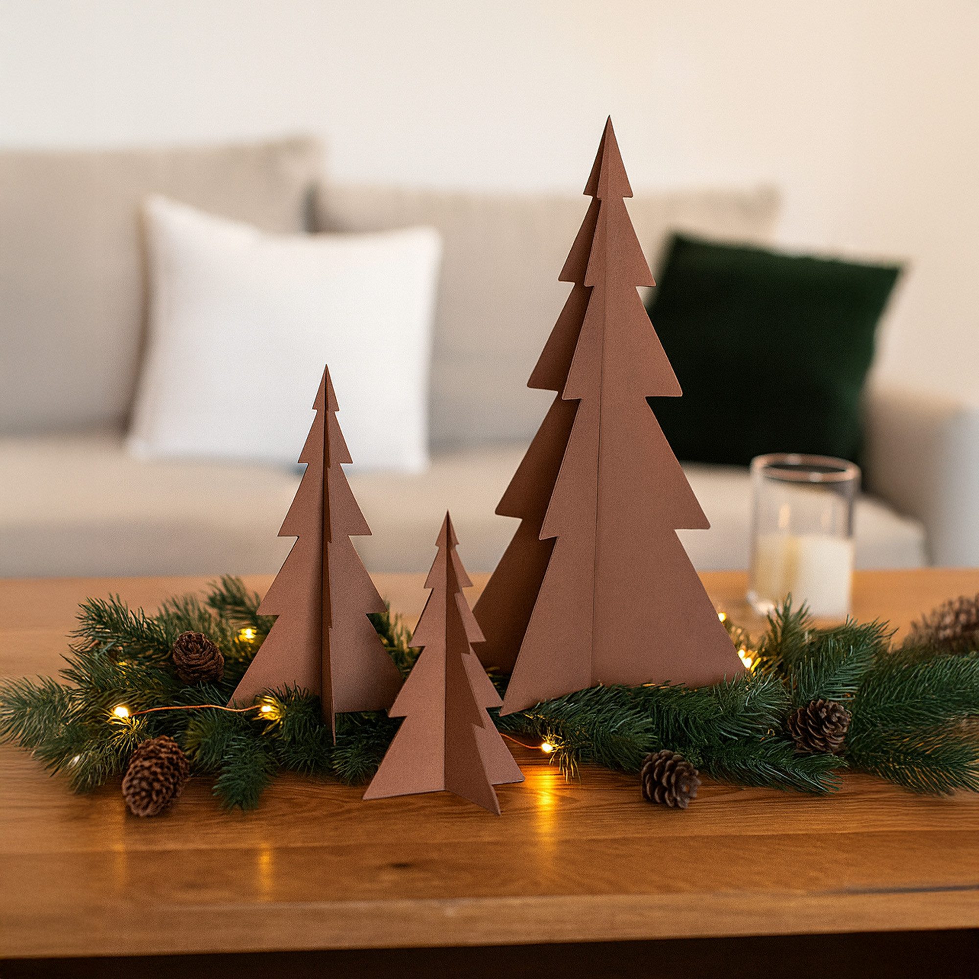 UNUS HOME Dekobaum Auftsteller Bäume als 3er Set in Rostoptik (3er Set), Weihnachtsdeko rost, Adventsdeko, Winterdeko – Bild 3 von 5