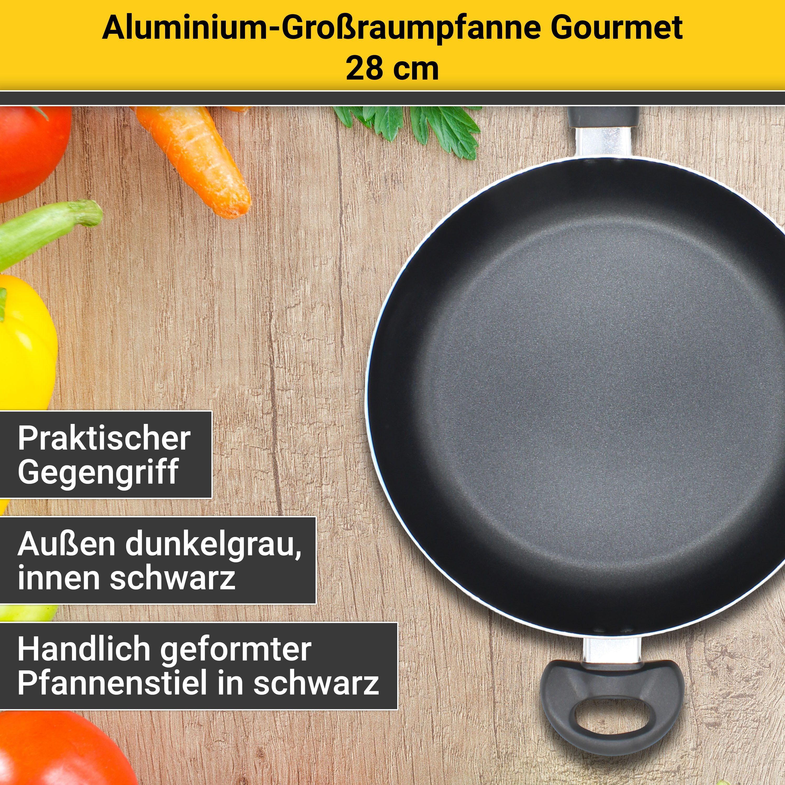 Krüger Bratpfanne Aluminium Großraumpfanne Gourmet, 28 cm, Aluminium (1-tlg), für Induktions-Kochfelder geeignet