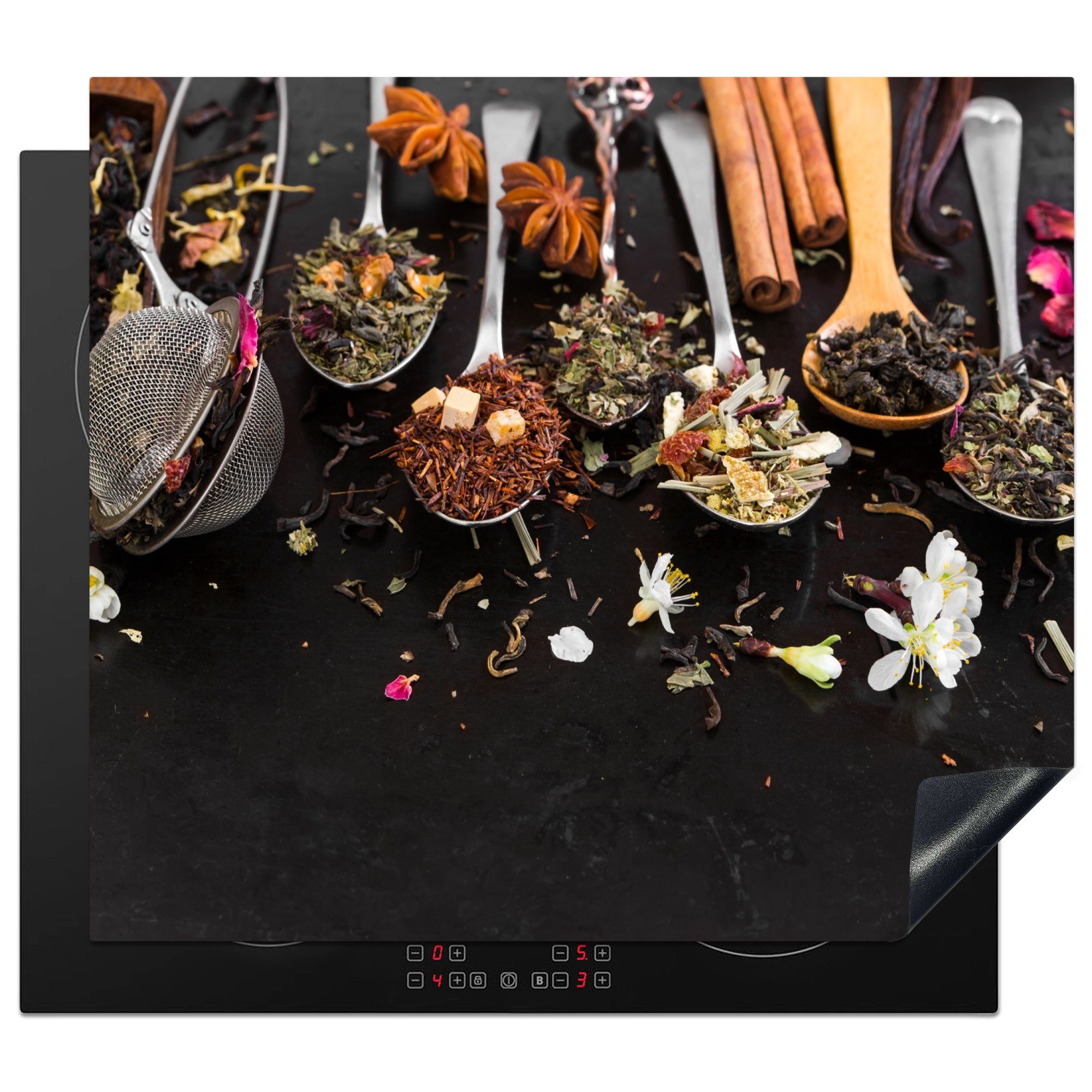 MuchoWow Herdblende-/Abdeckplatte Tee - Kräuter - Zimt, Vinyl, (1 tlg), 59x52 cm, Ceranfeldabdeckung für die küche, Induktionsmatte