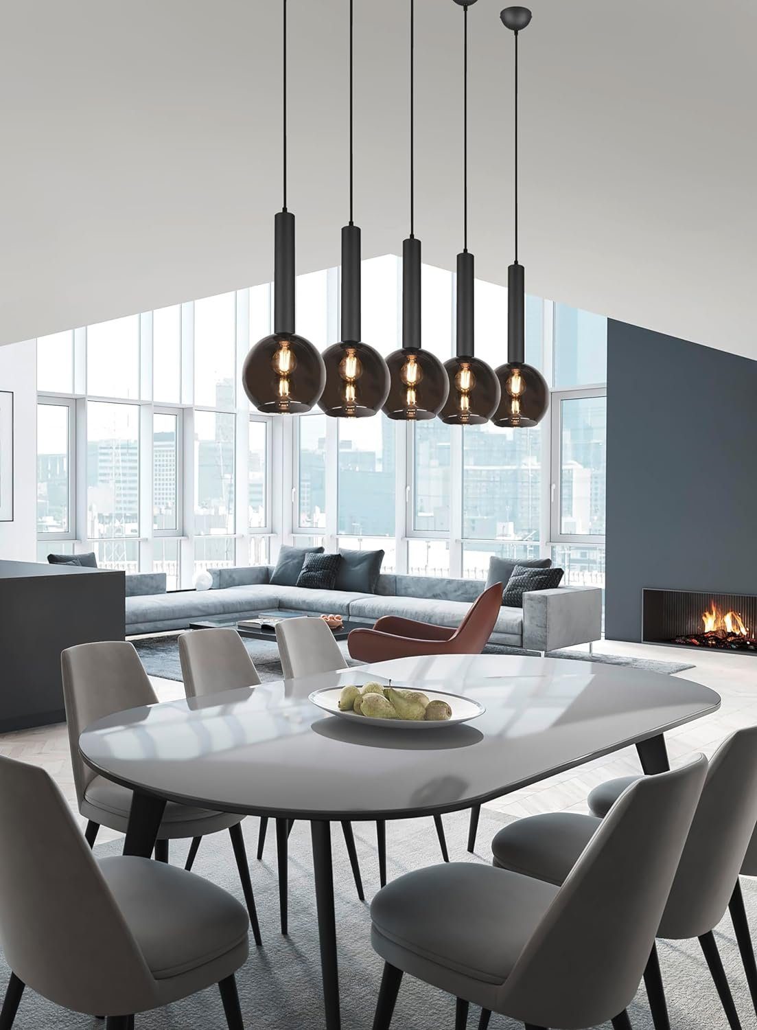 lightling Pendelleuchte Layton, ohne Leuchtmittel, moderne Pendellampe mit Glasschirmen in Kugeloptik