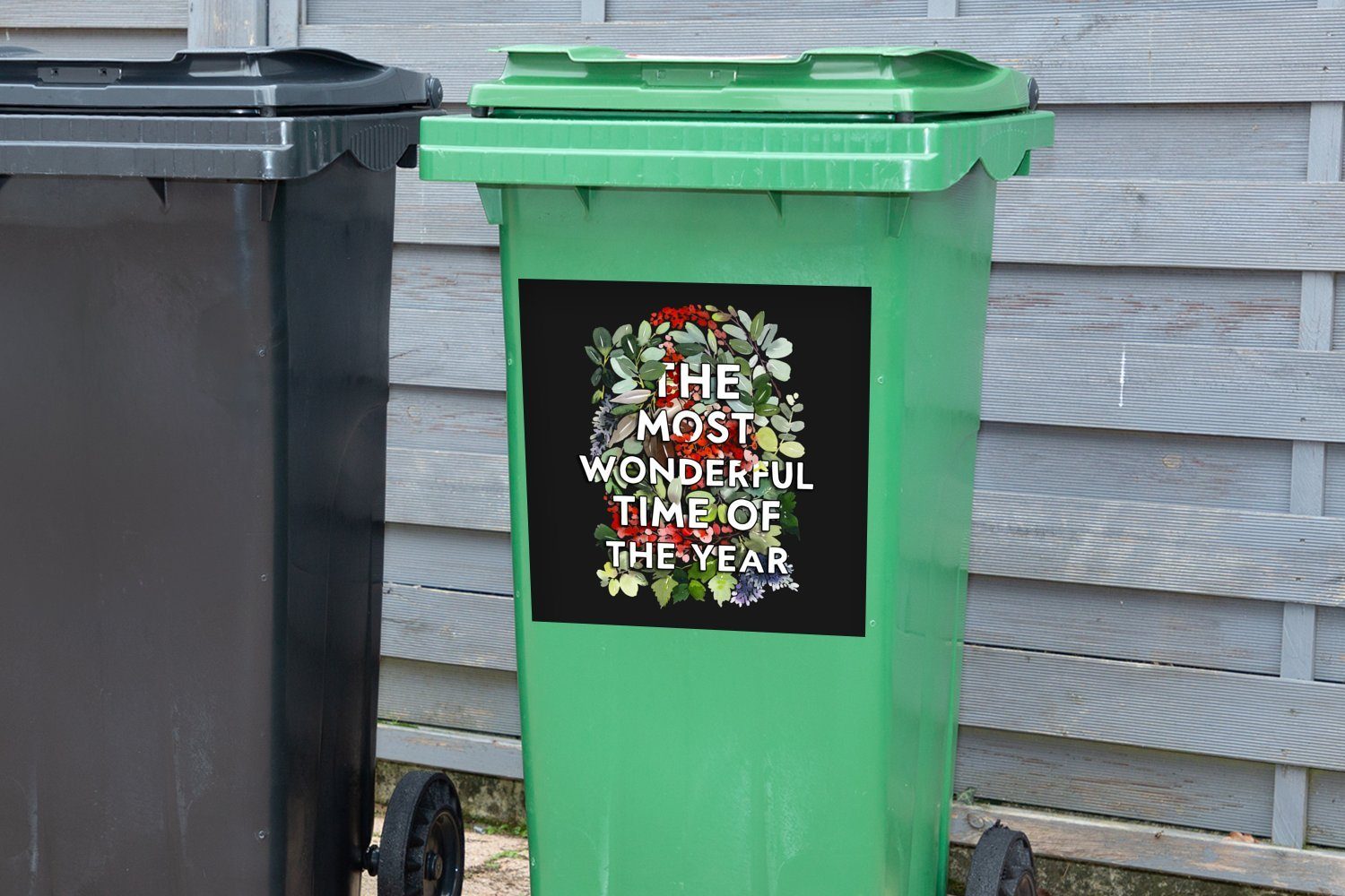 Mülltonne, - Weihnachten Abfalbehälter St), MuchoWow Wandsticker Sticker, Pflanzen Mülleimer-aufkleber, Zitat - (1 Container,
