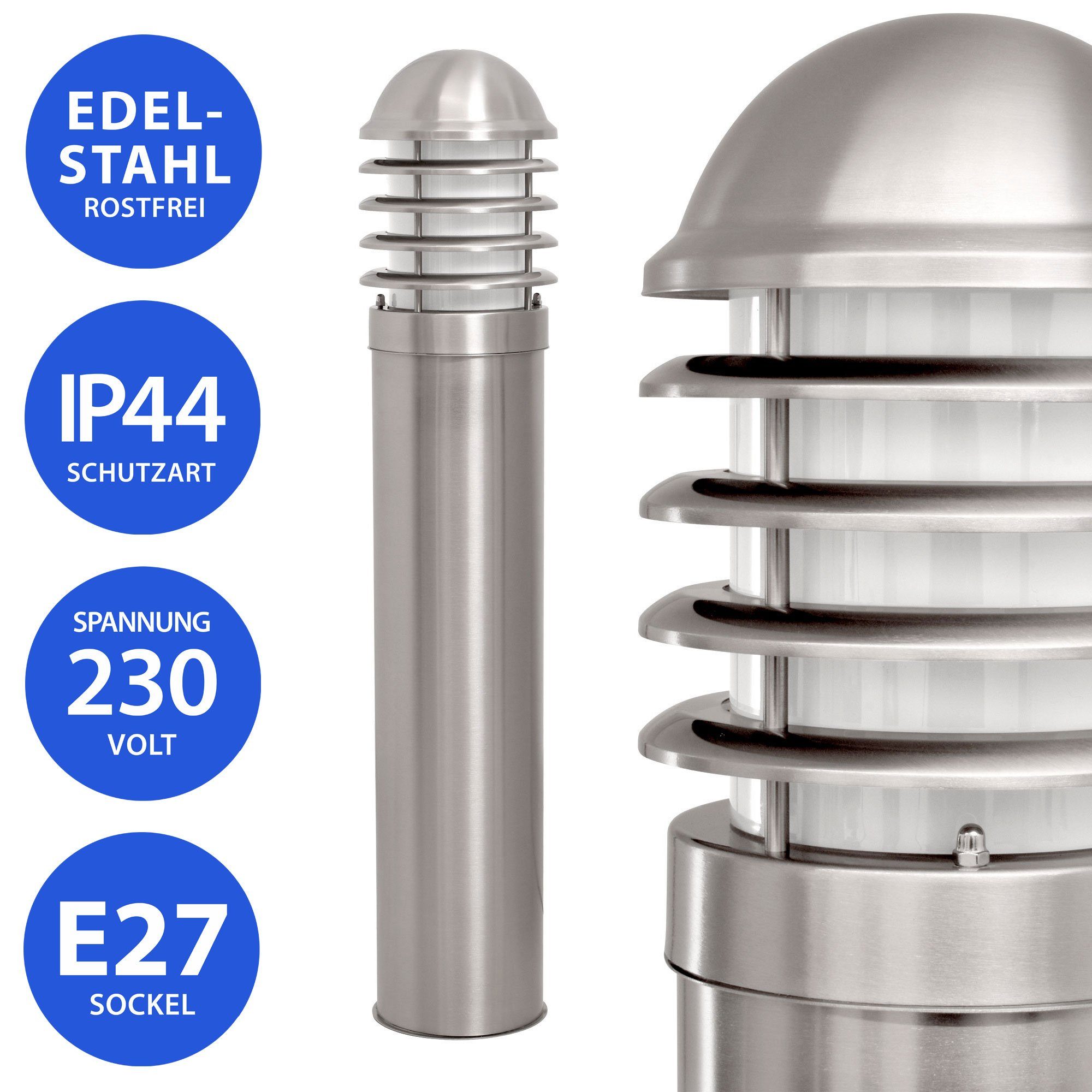 Maxkomfort Außen-Stehlampe 255-800 Ronda, ohne Standleuchte, Pfostenleuchte, Pollerleuchte, IP44 E27, Außenleuchte, Außenlampe, Standlampe, Leuchtmittel, Wegleuchte, Wegeleuchte