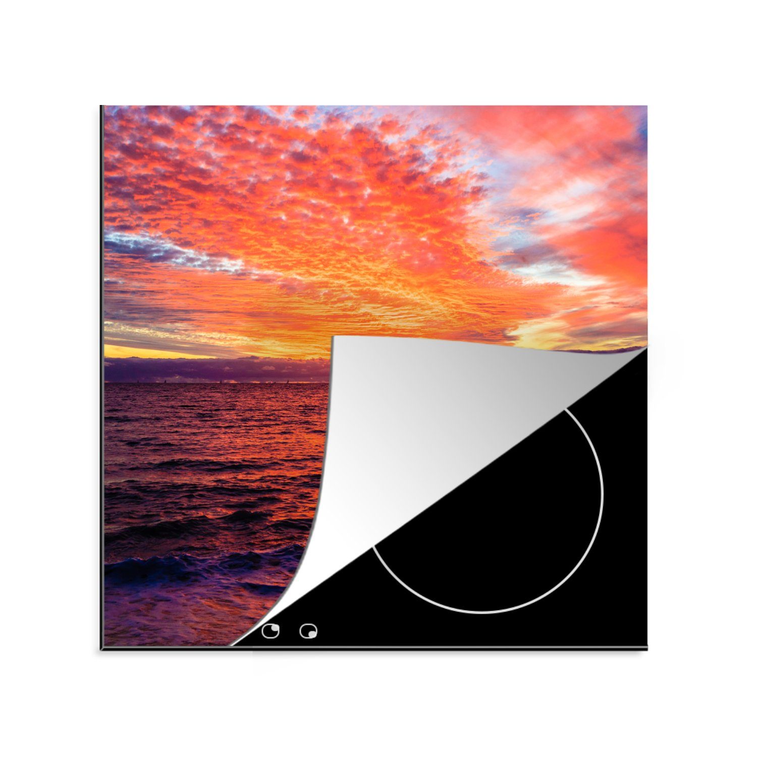 MuchoWow Herdblende-/Abdeckplatte 78x78 cm, - (1 tlg), Strand - küche Sonnenuntergang Rot, Ceranfeldabdeckung, für Arbeitsplatte Vinyl