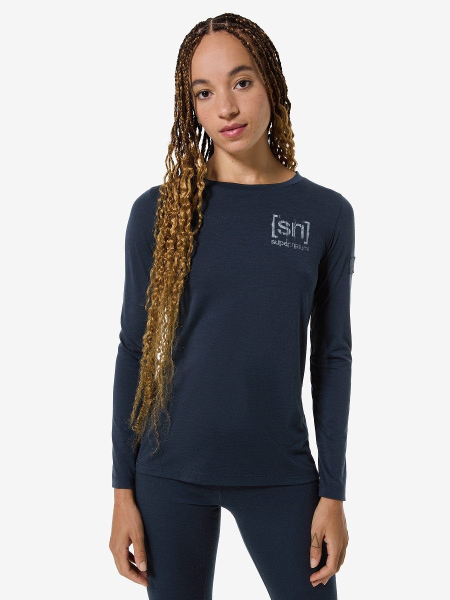 SUPER.NATURAL Langarmshirt für Damen, nachhaltig, Merino W ART LOGO BIO J LS mit Logoaufdruck, atmungsaktiv