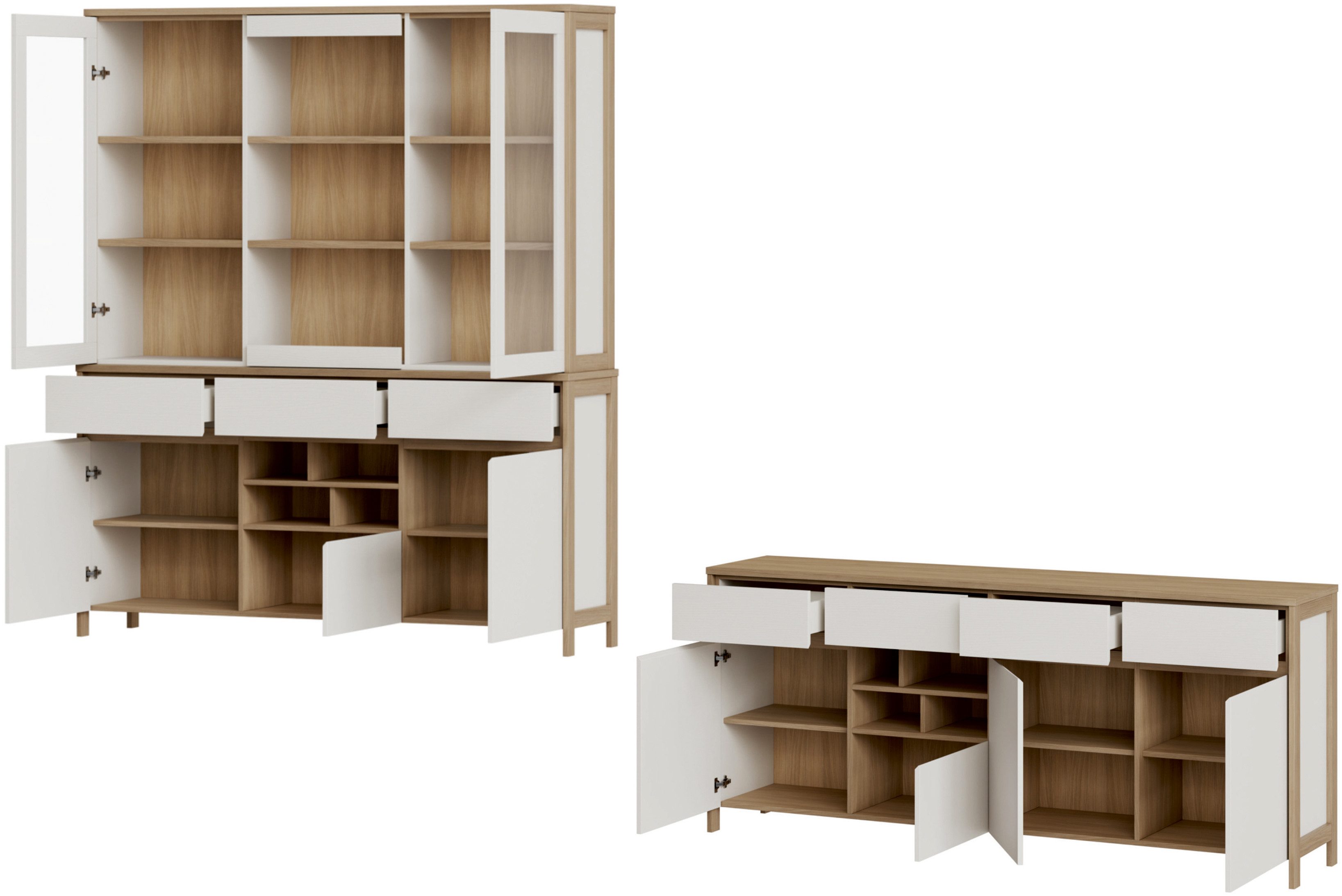 Home affaire Wohnwand Stranda, moderne Anbauwand, Komplettset im Scandi-Style, (2-St), enthält Sideboard und Buffet, ausreichend Stauraum