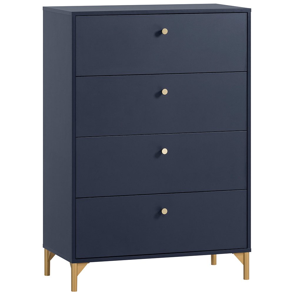 Lomadox Kommode ALBENGA-80, Schubladenkommode, blau mit goldenen Griffen und Füßen