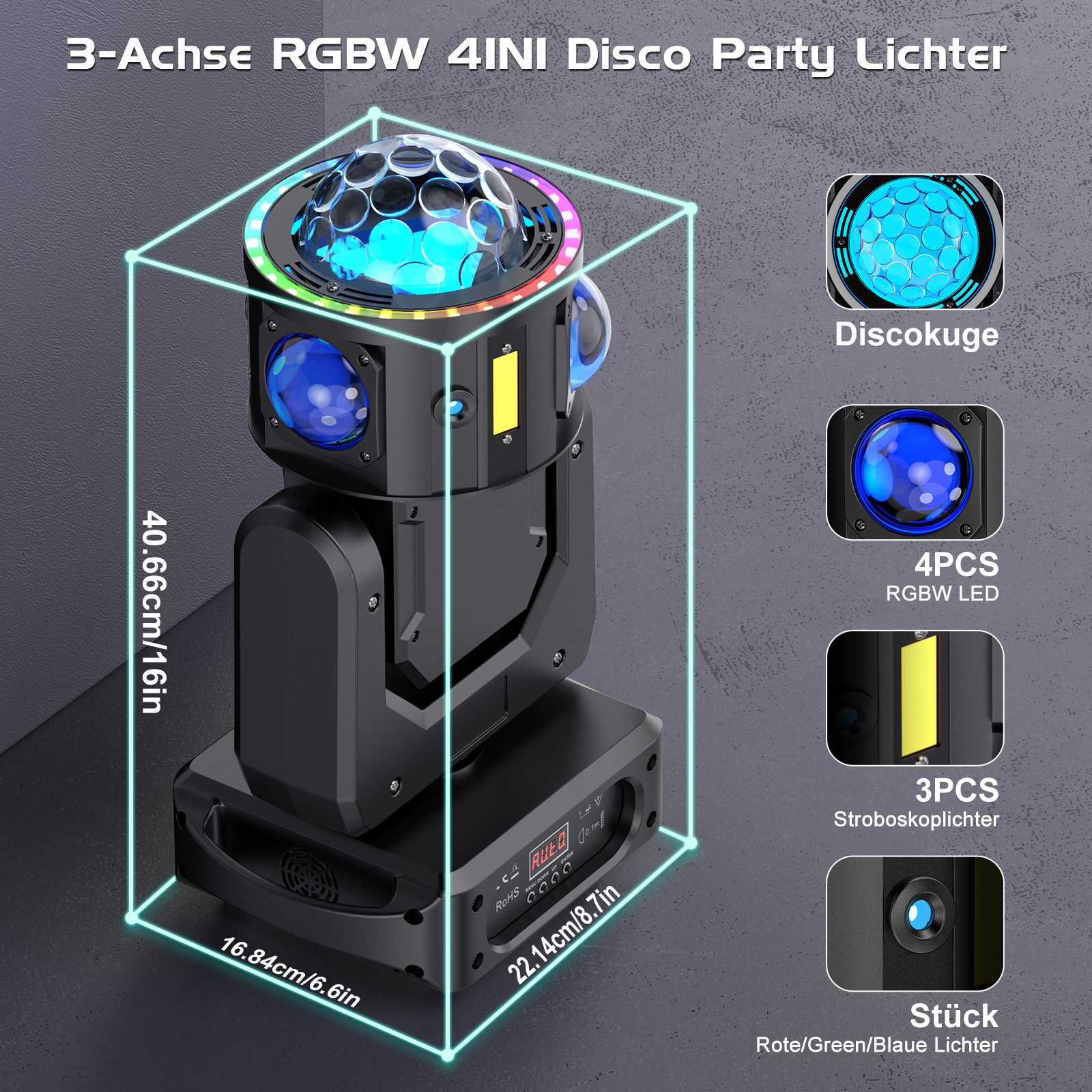 ZonQoonz Discolicht 150W Beam Head Scheinwerfer Drei-Achsen-Design für Partys Hochzeiten