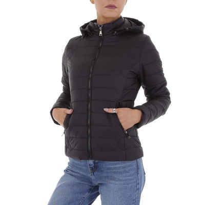 Ital-Design Steppjacke Damen Freizeit Kapuze (abnehmbar) Leicht gefüttert Übergangsjack in Schwarz