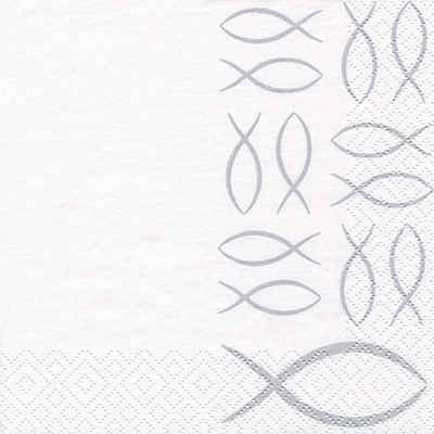 ti-flair Papierserviette, Servietten Papier 33x33cm 3-lagig Fisch Symbol 20 Stück Weiß / Silber