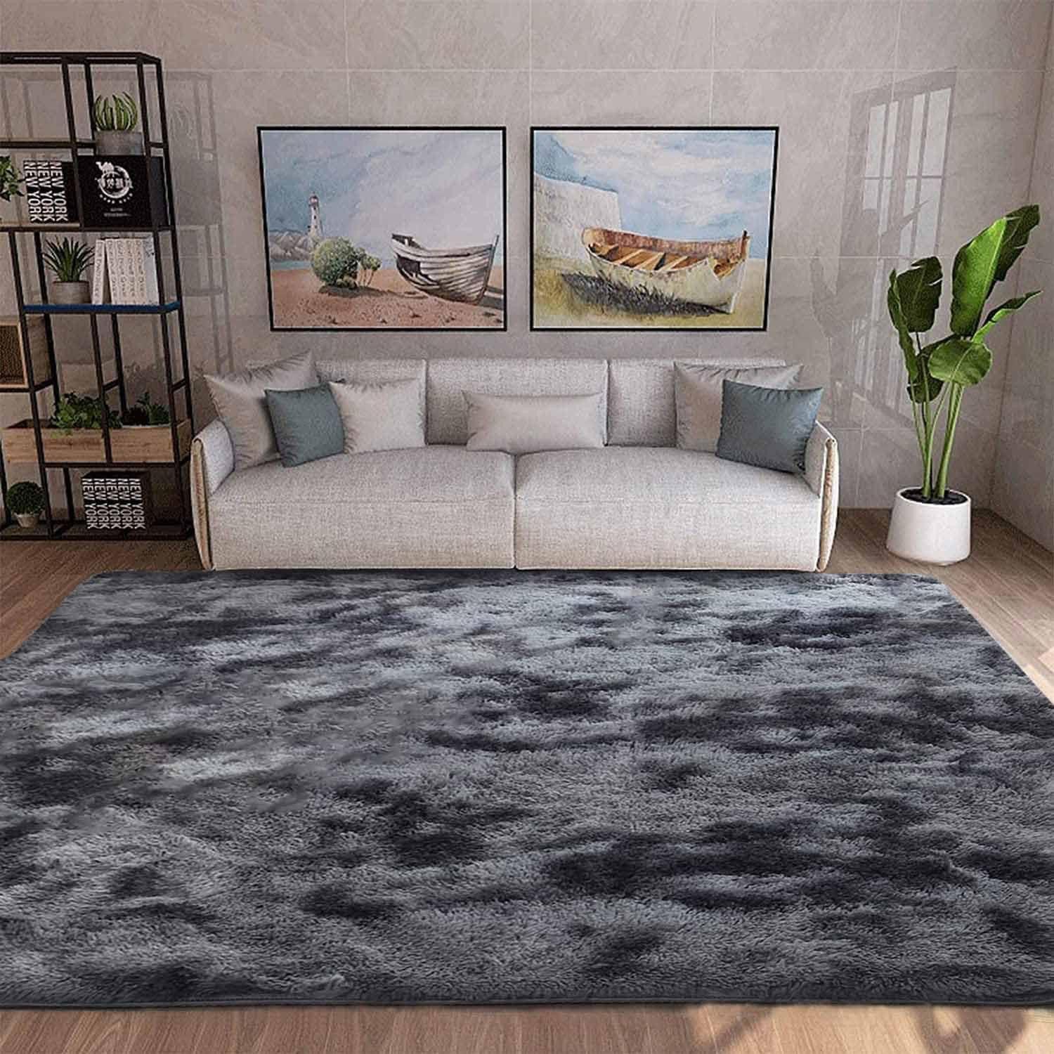 LuxusKollektion Langflor-Teppich Teppich Rund Flauschig 200 x 200 cm (Quadratisch) Grau Schwarz