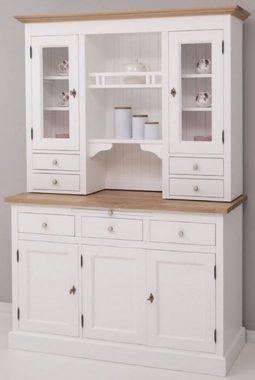 Casa Padrino Küchenbuffet Landhausstil Küchenschrank Weiß / Naturfarben 138 x 50 x H. 197 cm - 2 Teiliger Küchenschrank mit 5 Türen und 7 Schubladen - Landhausstil Küchenmöbel