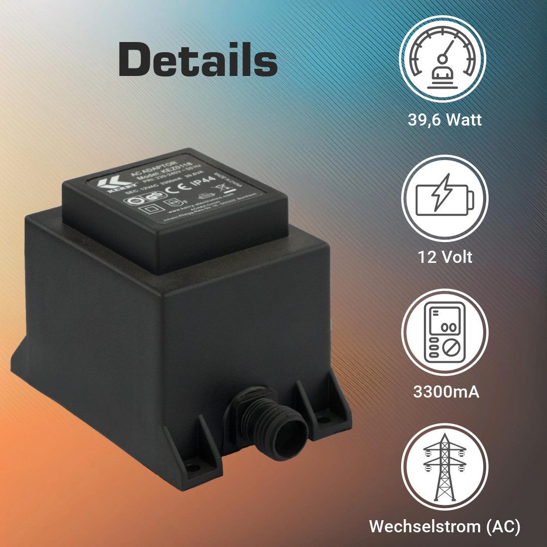KERRY 12V 39,6VA/39,6W Trafo/Transformator AC/AC IP44 LEDBeleuchtung kez0118 LED Trafo