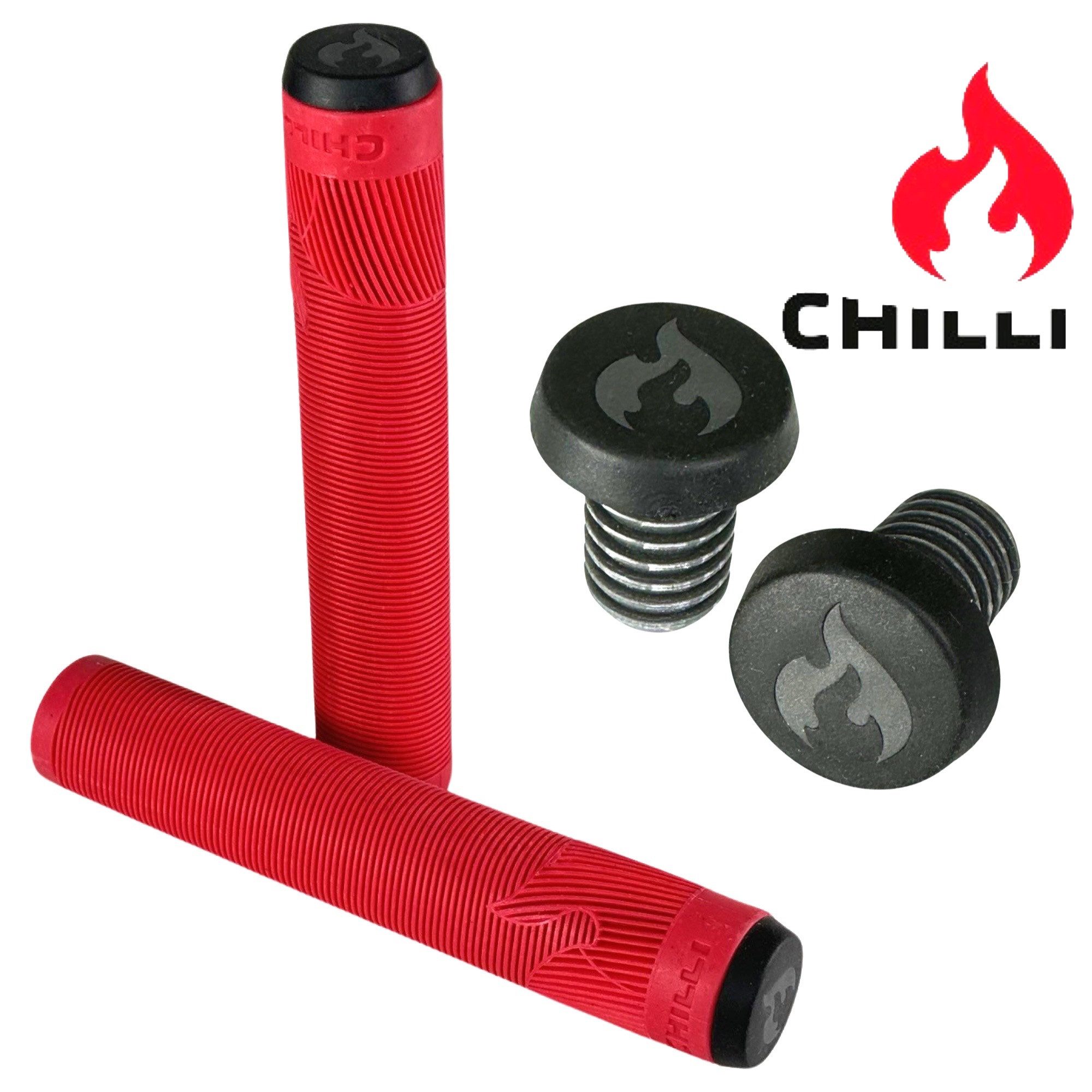Chilli Pro Scooter Stuntscooter Chilli Stunt-Scooter / BMX / Dirt Fahrrad Soft Griffe XL & Barends rot