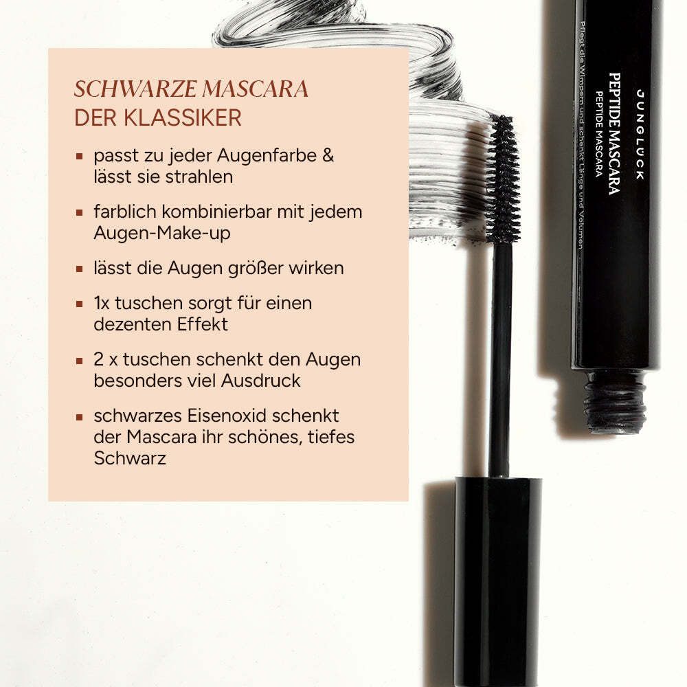 JUNGLÜCK Mascara Peptide Mascara - schwarze Wimperntusche, 1-tlg., Schenkt dir lange, dichte & tiefschwarze Wimpern