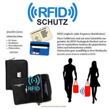 Jennifer Jones Geldbörse Jennifer Jones Damen Börse RFID Blocker (Portemonnaie, Portemonnaie), Damen Portemonnaie Echtleder Größe ca. 9cm, schwarz