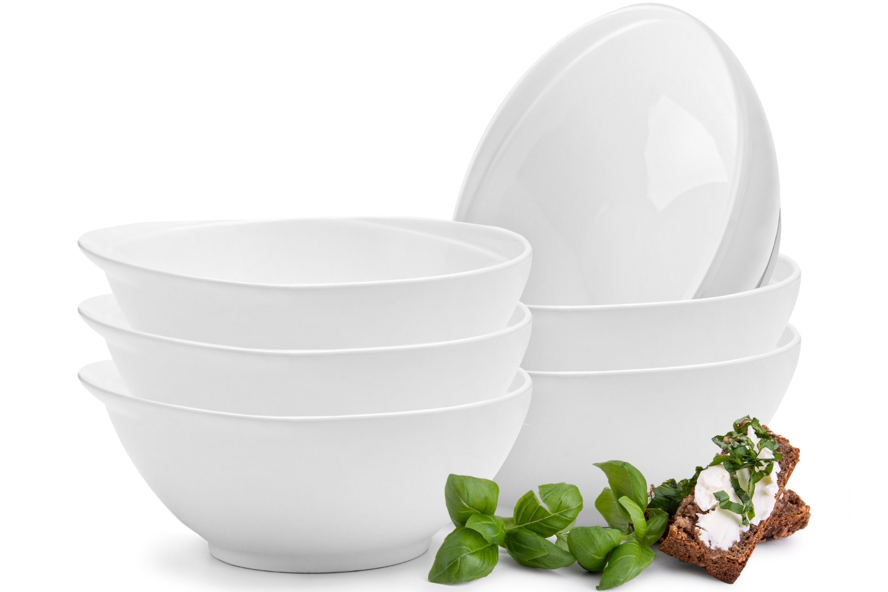 KONSIMO® Frühstücks-Geschirrset RESEDA Frühstücksschalen Porzellanschalen (6-tlg), 6 Personen, Porzellan, Spulmachinen- und Mikrowellengeeignet, rund