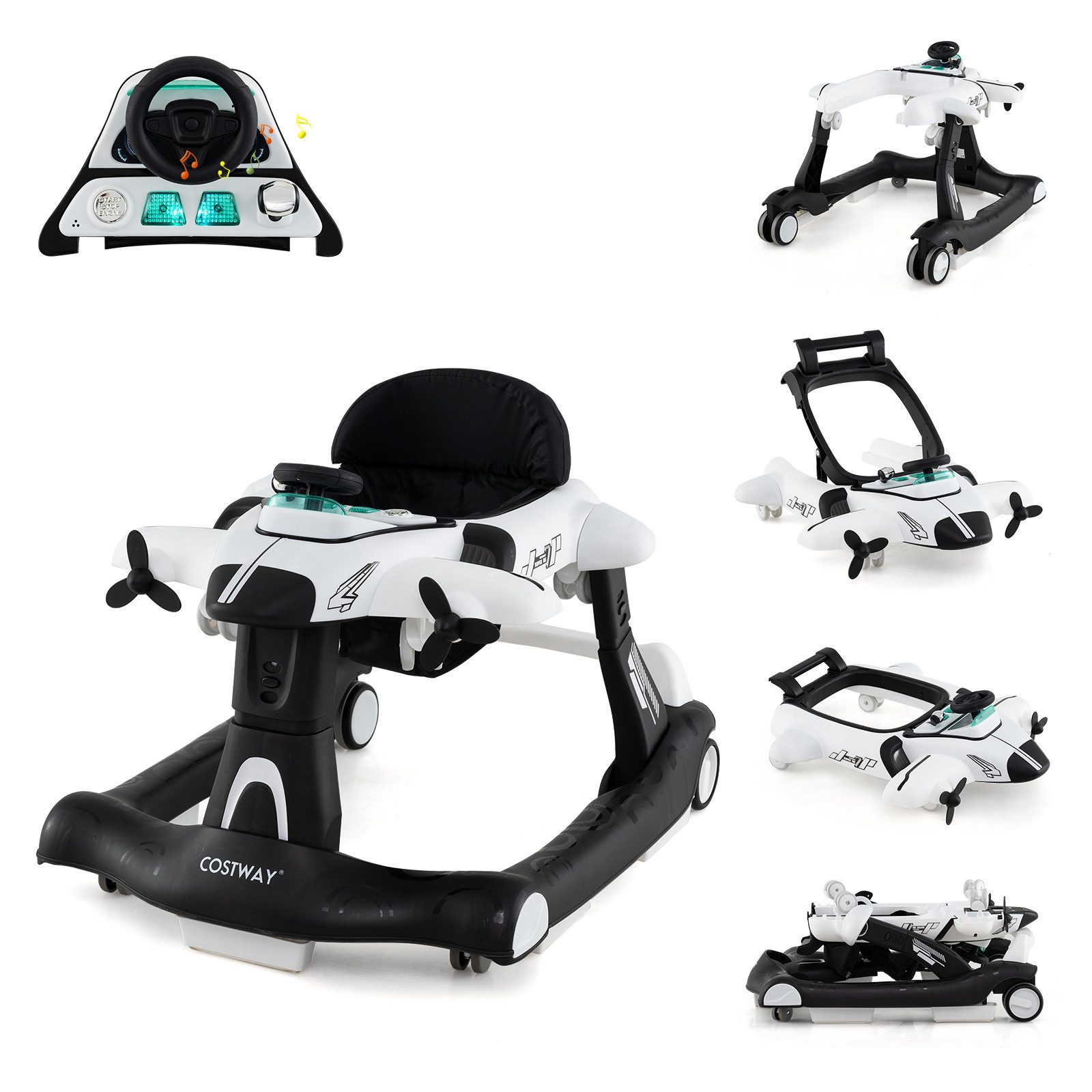 COSTWAY Lauflernhilfe, 6 in 1 mit abnehmbarer Spieluhr, Licht, ab 6 Monaten günstig online kaufen