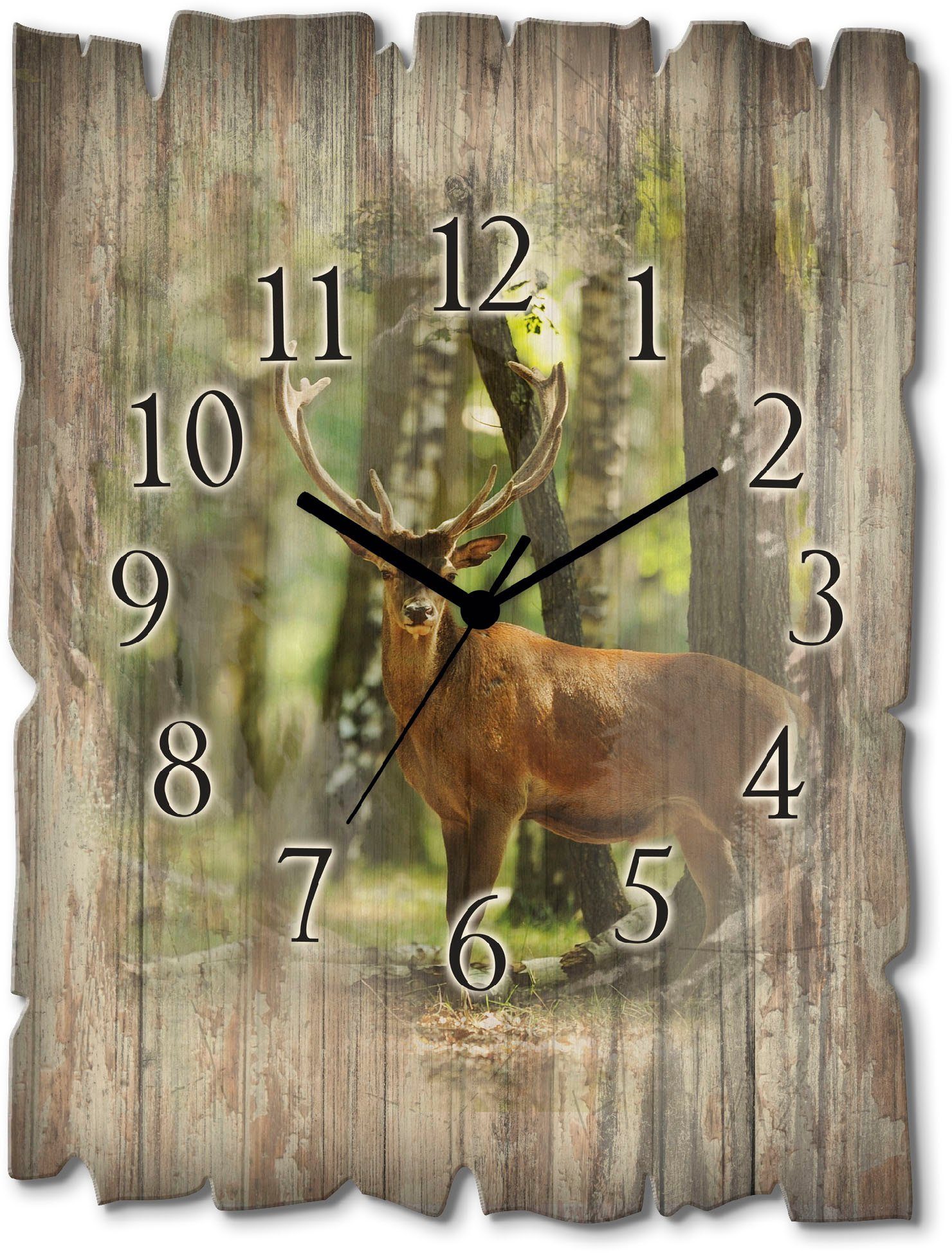 Artland Wanduhr Hirsch 4 - Wald (wahlweise mit Quarz- oder Funkuhrwerk, lautlos ohne Tickgeräusche)