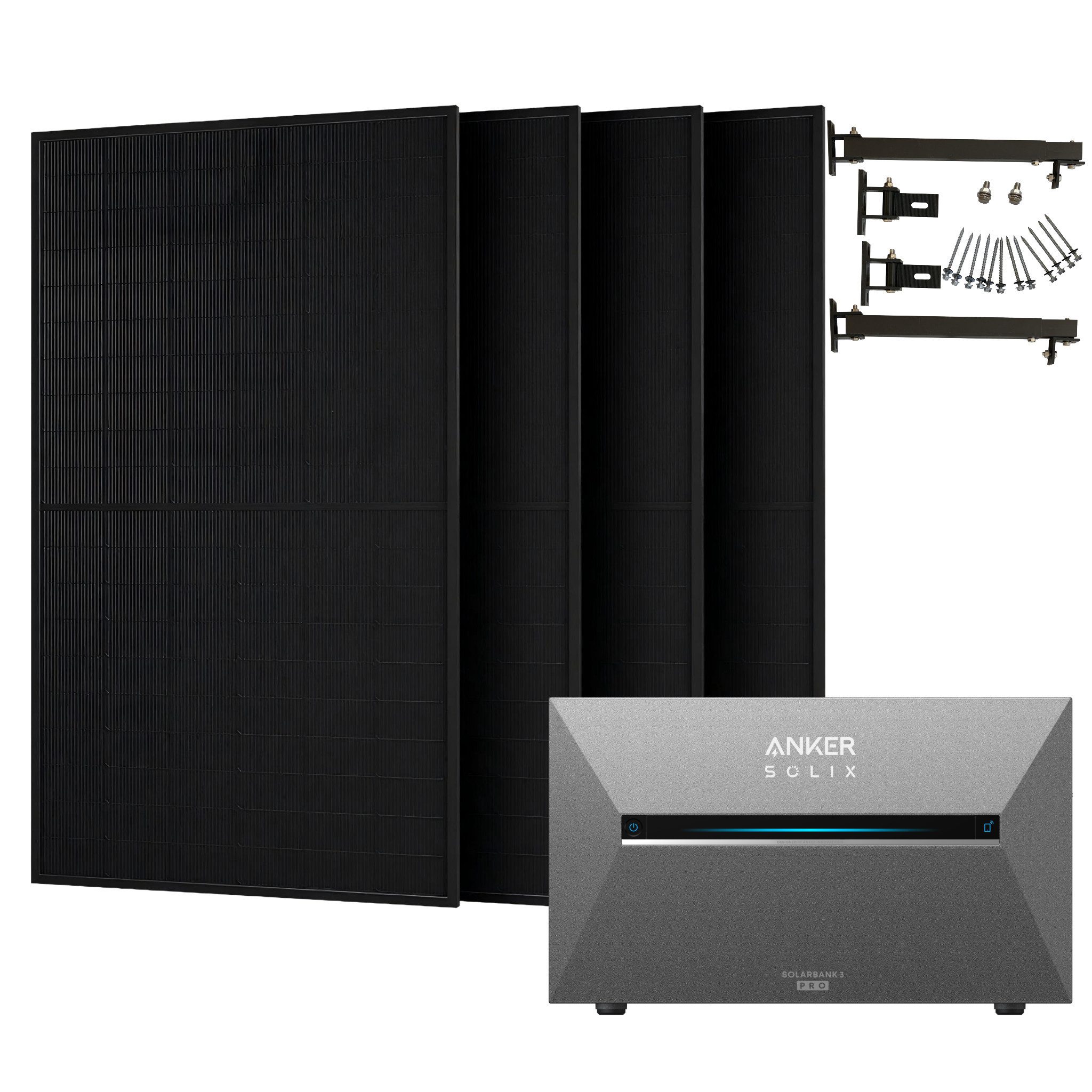 Anker Balkonkraftwerk Solix 2000W Photovoltaikanlage Komplettset mit Solarbank E2700 3 Pro, 1800 W, Monokristallin, (Set, 4-St., 4*500 W Solarmodule + Anker Solarbank 3 pro + ohne/mit Halterung), IP65, Plug und Play