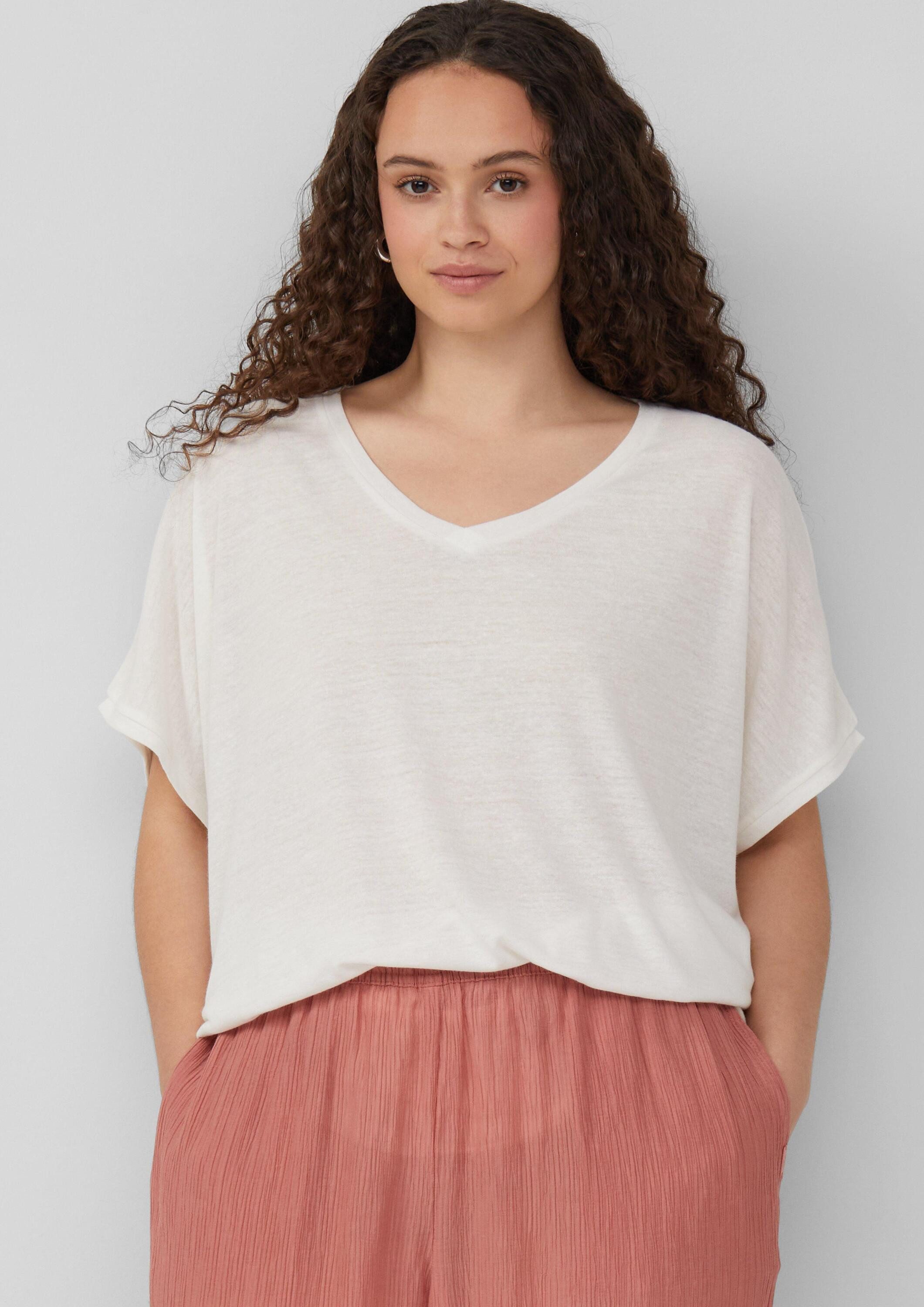 QS Kurzarmshirt T-Shirt Locker geschnittenes T-Shirt aus Leinenmix günstig online kaufen