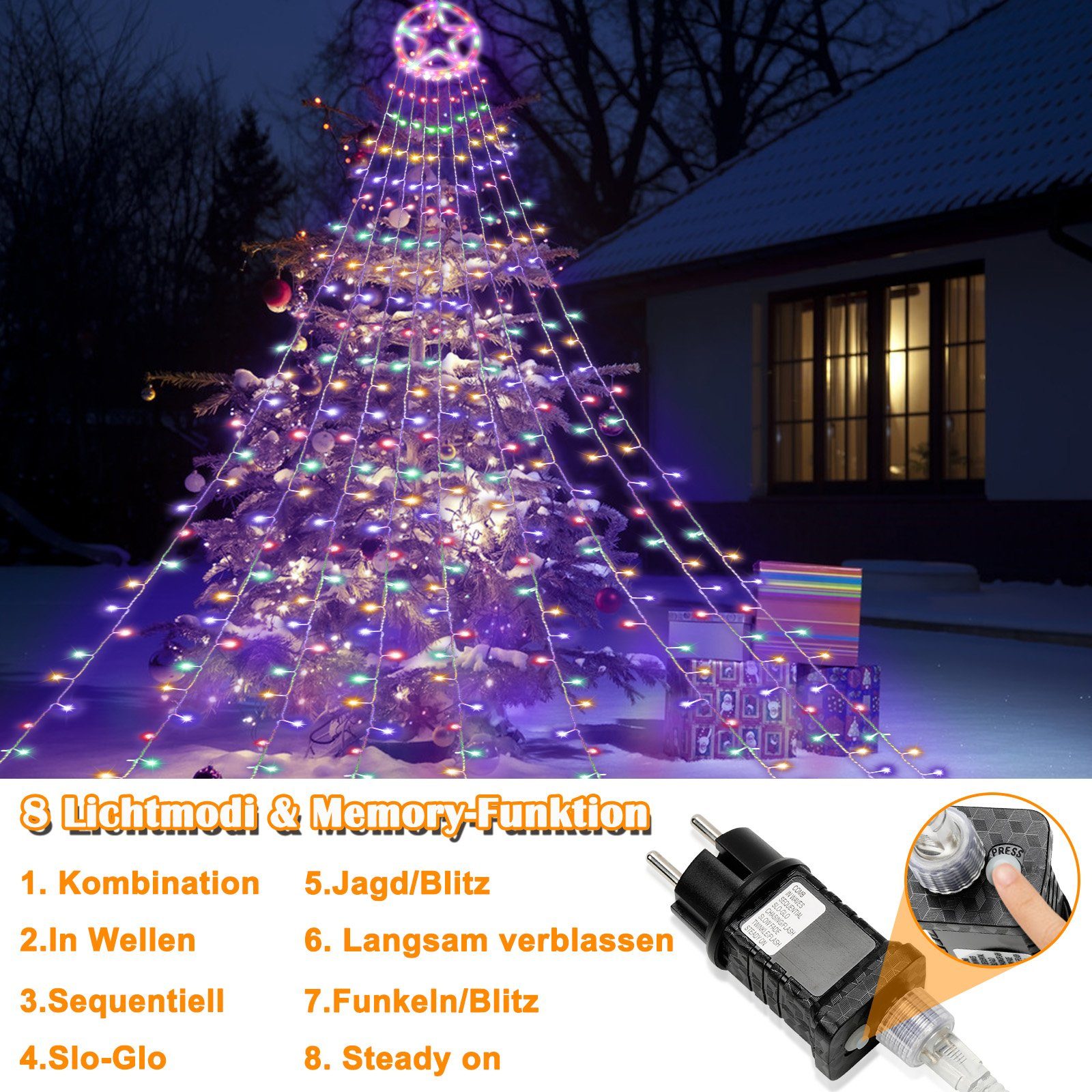 LED-Lichterkette Lichterkette Bunt 9 LED Clanmacy Girlanden Bäume 310 Weihnachtsbaumkette