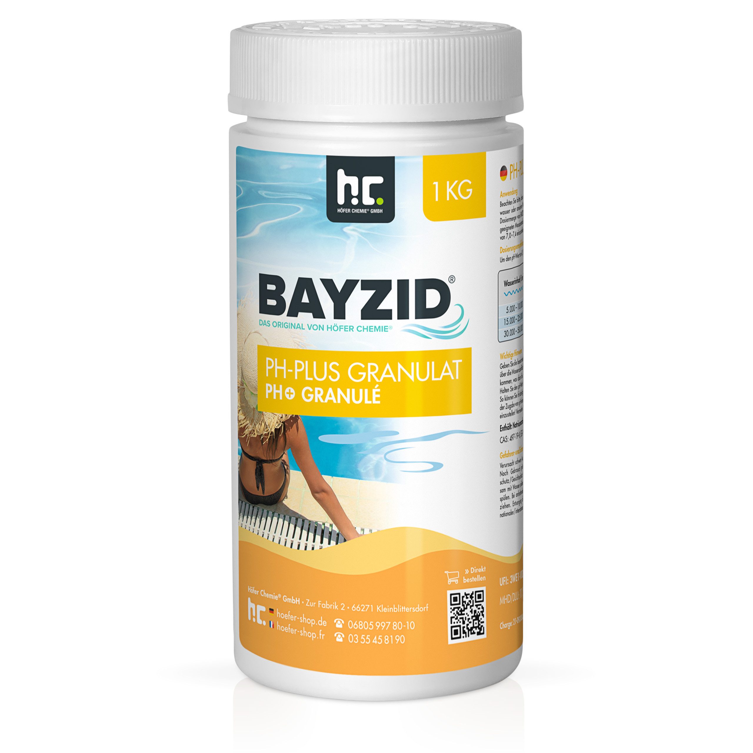 Höfer Chemie GmbH Poolpflege 1 kg BAYZID® pH Plus Granulat für den Pool, Zuverlässige Regulierung des pH-Werts
