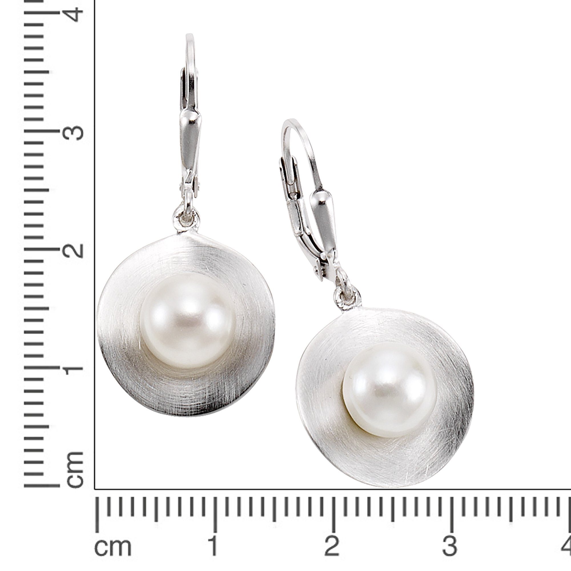 Zeeme Paar Ohrhänger Silber 925 rhodiniert mattiert mit 2x Perle weiß 7-8mm günstig online kaufen
