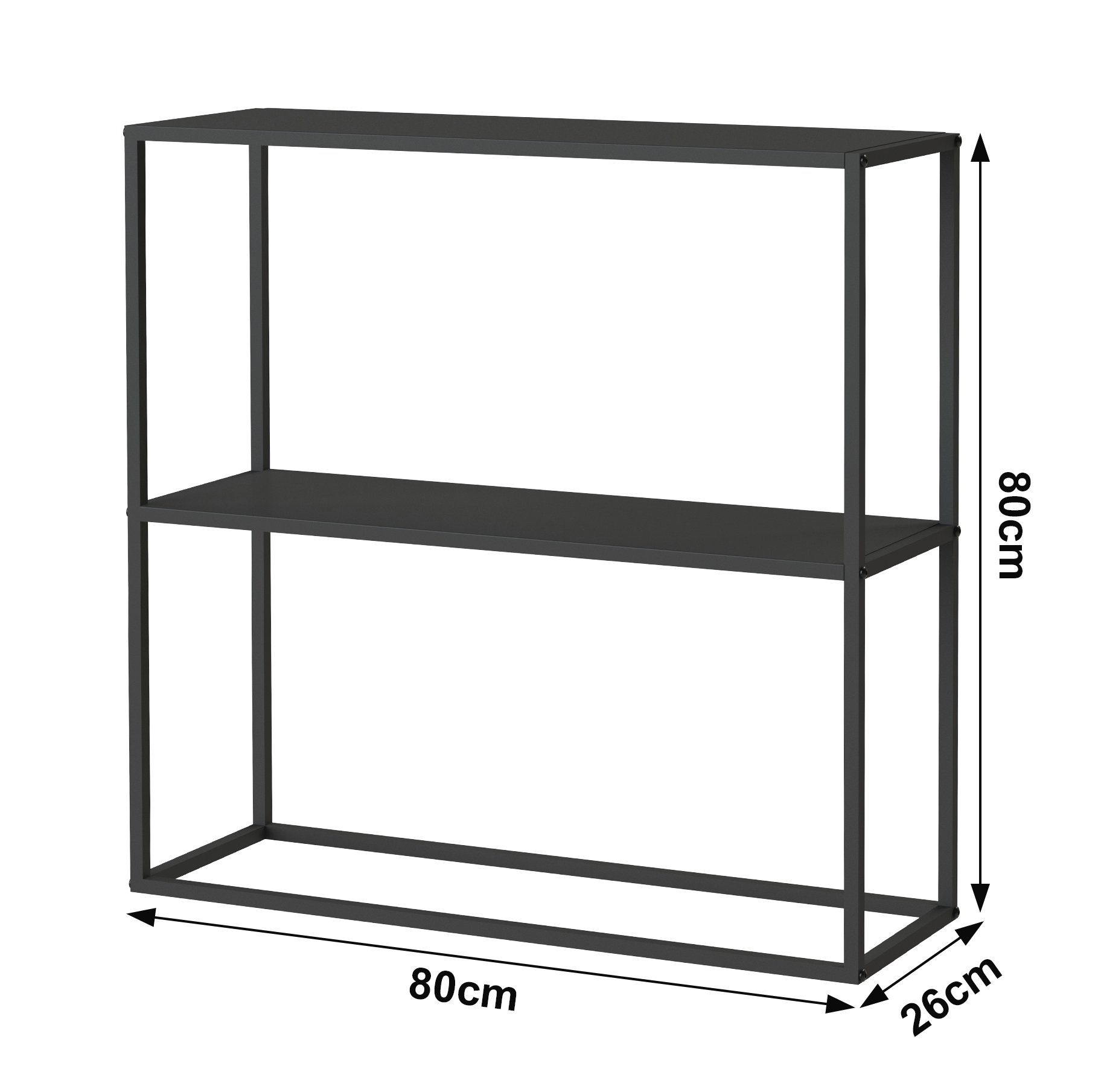 DanDiBo Ablageregal Konsolentisch Metall Regal Schmal cm 2 Ebenen Schwarz 80x80x25 Modern