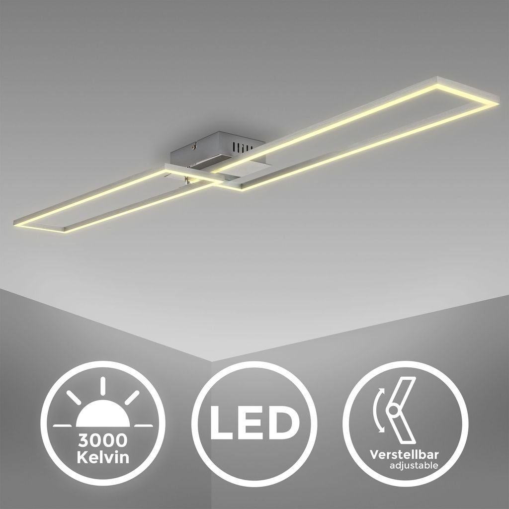 B.K.Licht Deckenleuchte LED-Deckenlampe FRAME 110x25cm Alu-gebürstet - BKL1502, LED fest integriert, Warmweiß, schwenkbar inkl 40W 4000lm Leuchtmittel 3000K warmweiß Wohnzimmer Büro